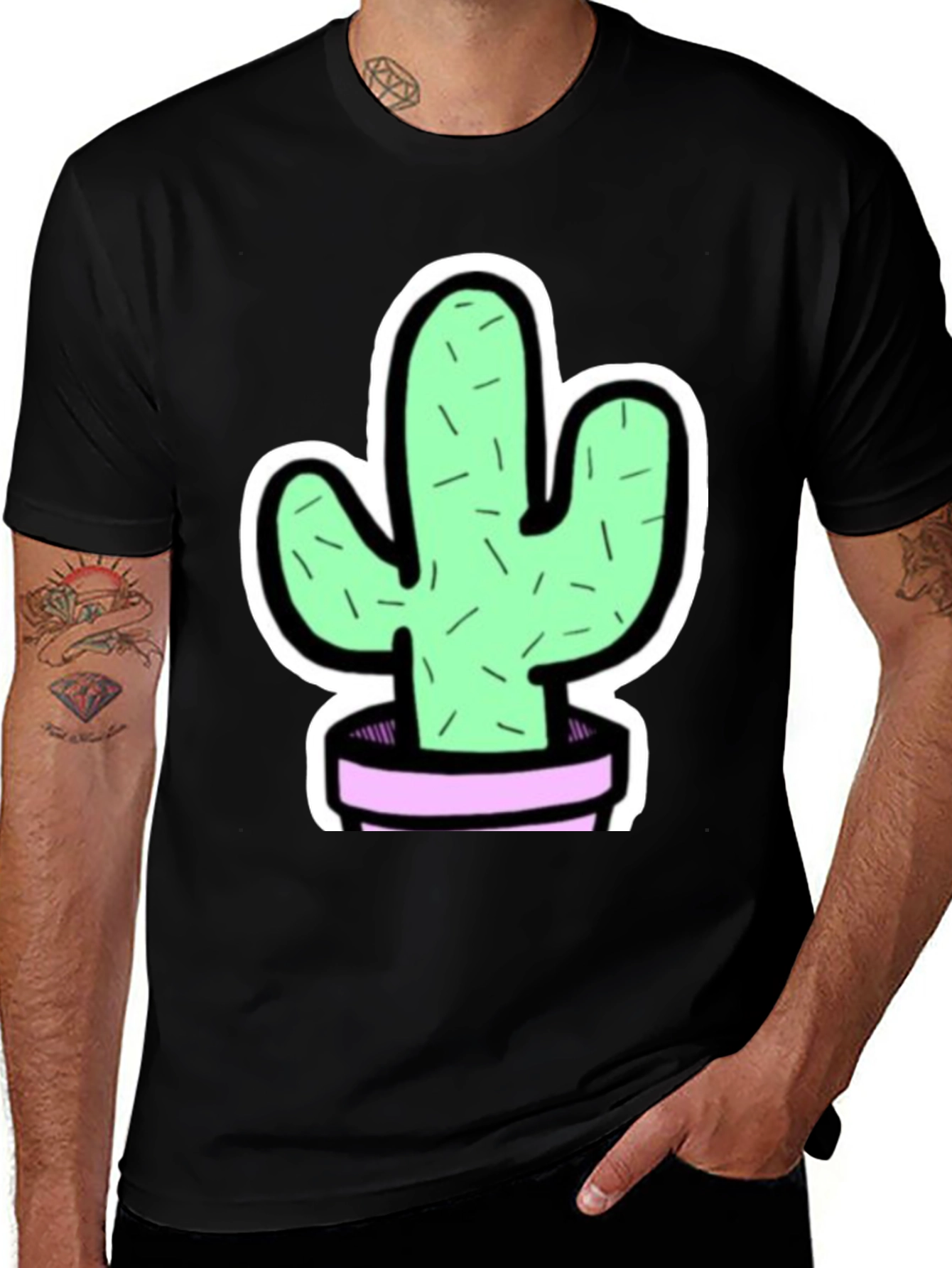 Variant 25 of Cactus Graphic Tee - Trendy Black T-Shirt