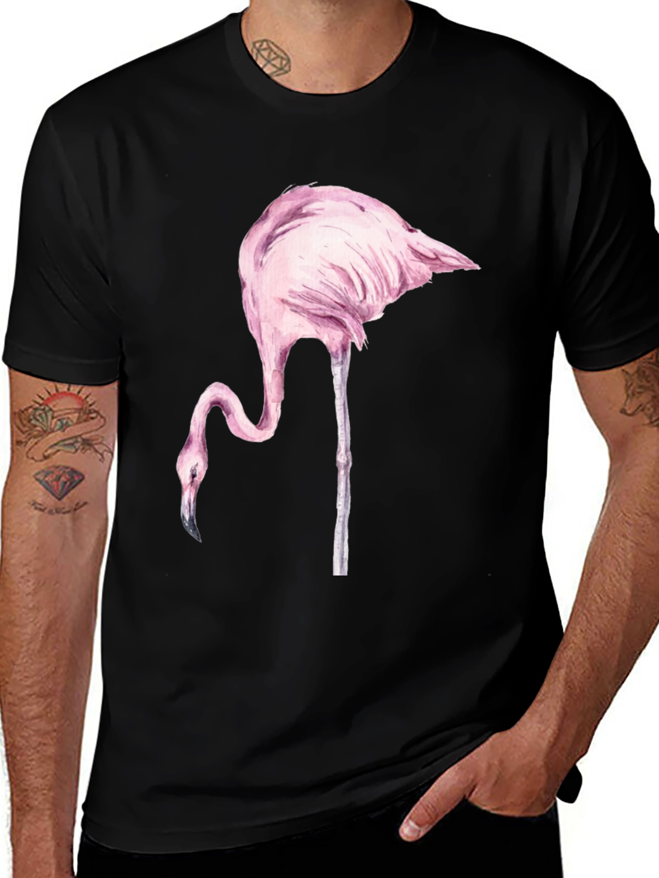 Variant 10 of Pink Flamingo Graphic Tee - Black Cotton T-Shirt