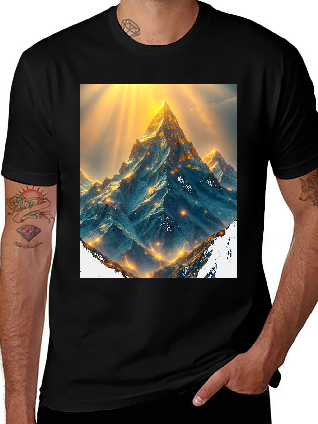 Variant 2 of Mountain Peak Graphic Tee - Black Cotton Blend