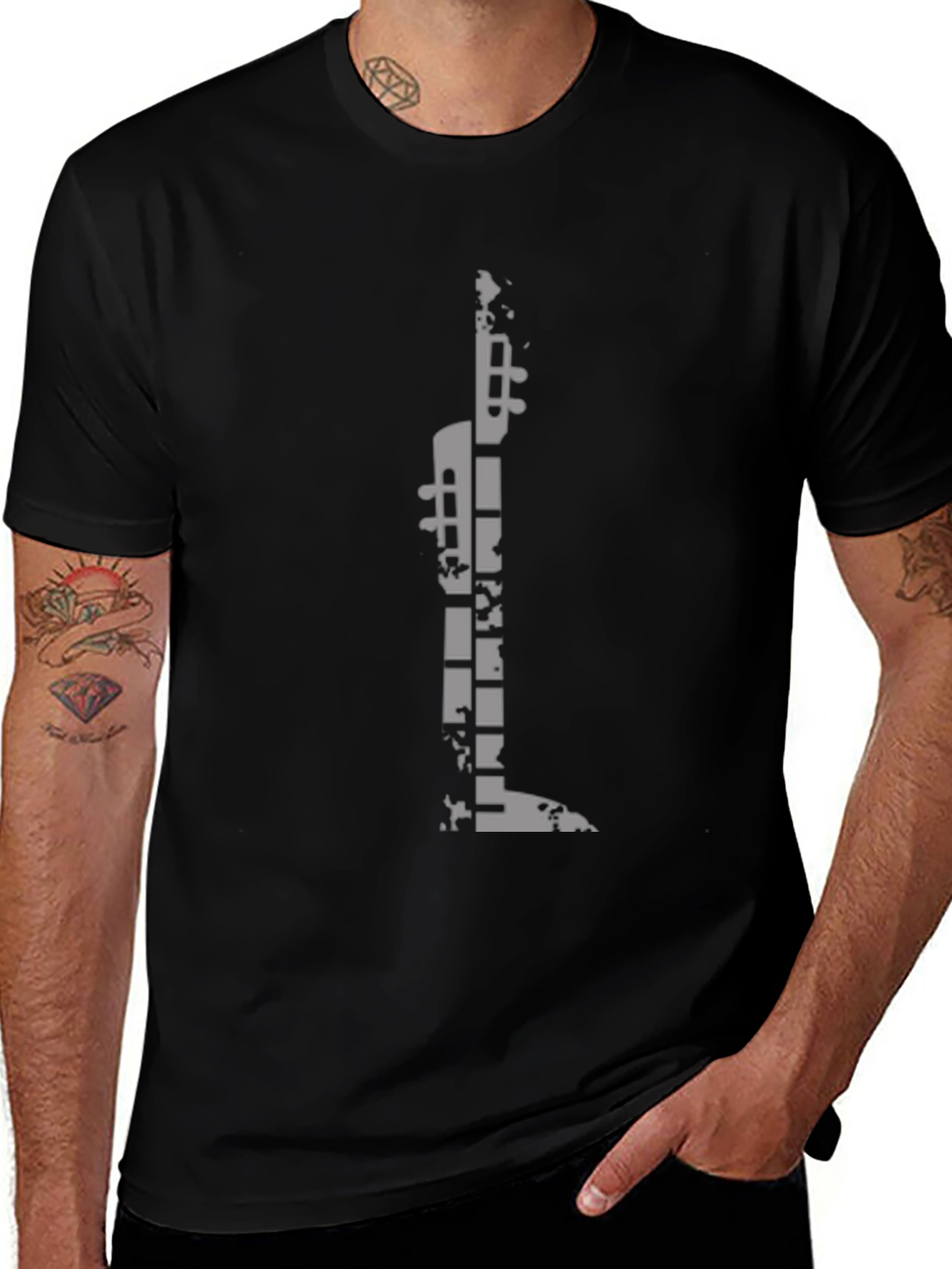 Variant 24 of Guitar Silhouette Graphic Tee - Black