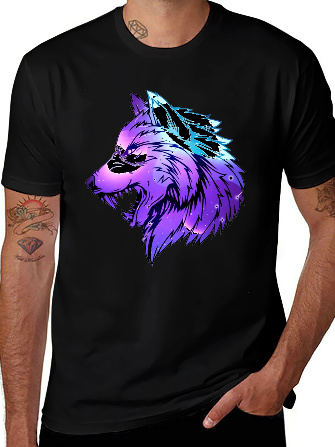 Galaxy Wolf Graphic Black T-Shirt