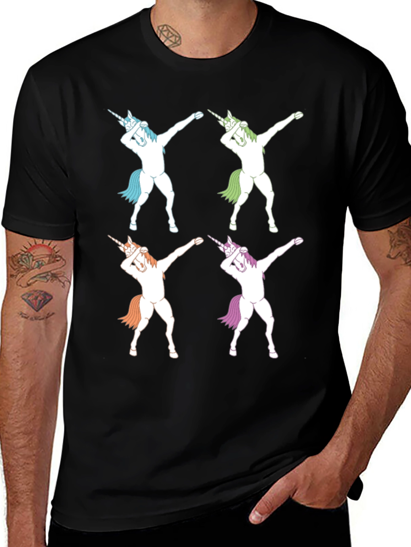 Variant 5 of Dabbing Unicorns Graphic Tee - Black