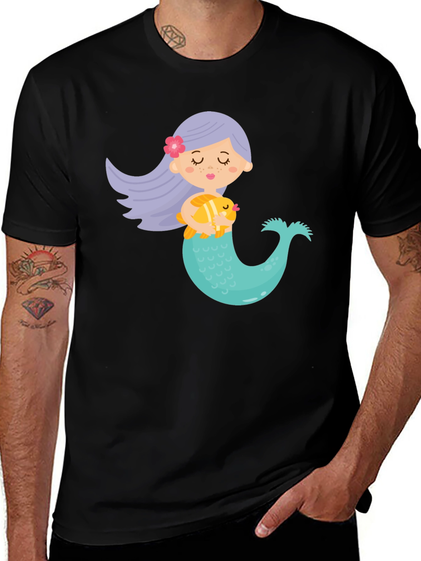Variant 12 of Cute Mermaid Graphic Tee - Black Unisex T-Shirt
