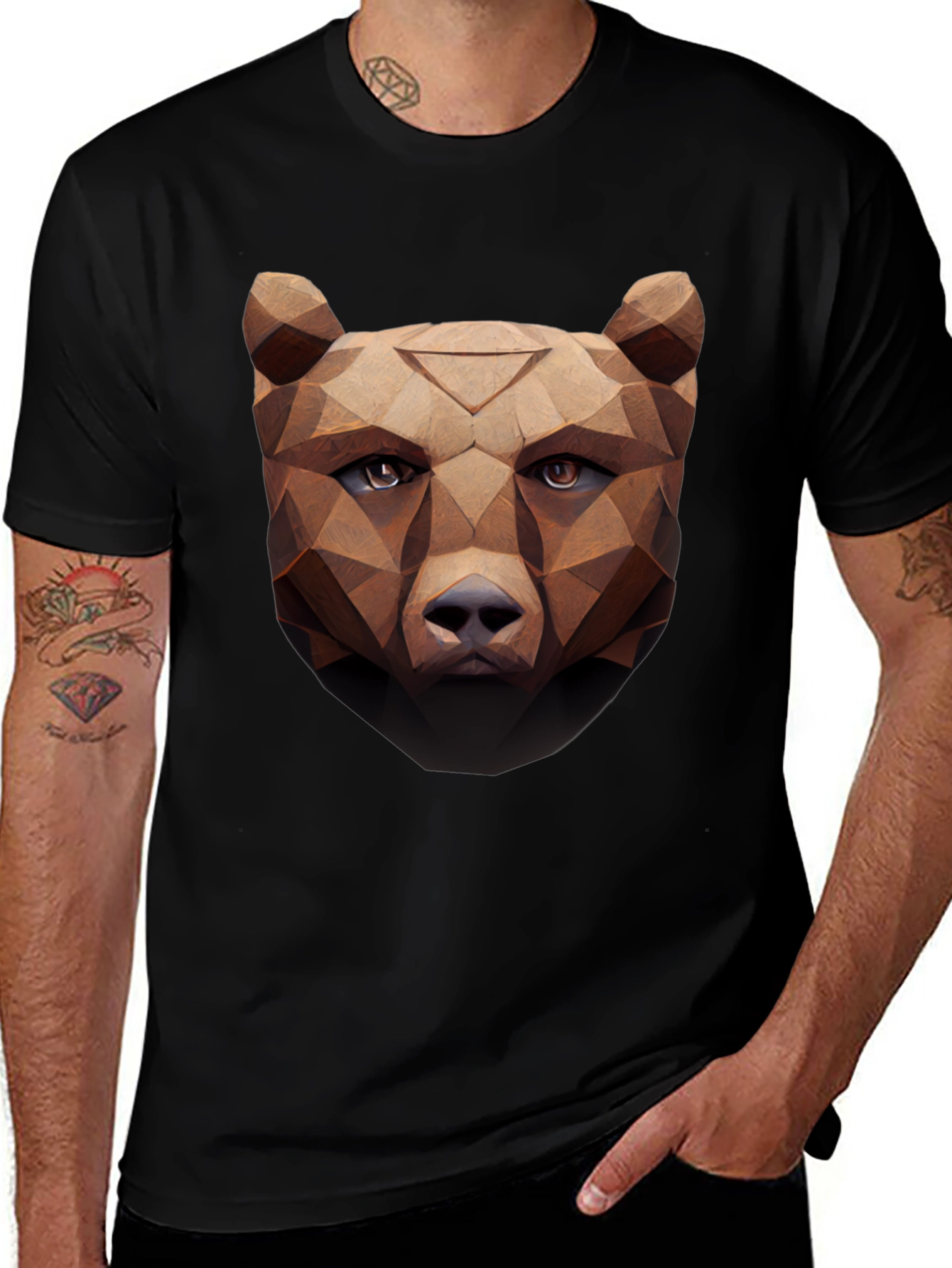 Variant 7 of Geometric Bear Graphic Tee - Black