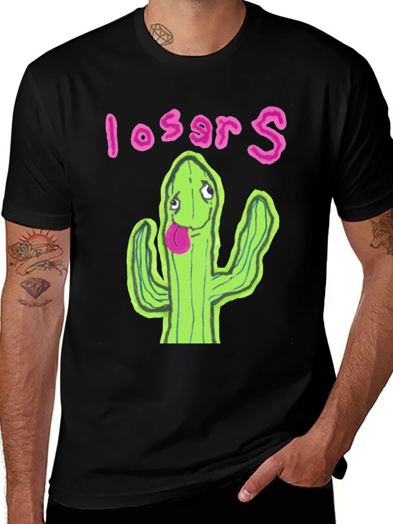 Variant 21 of Cactus Losers Graphic Black T-Shirt