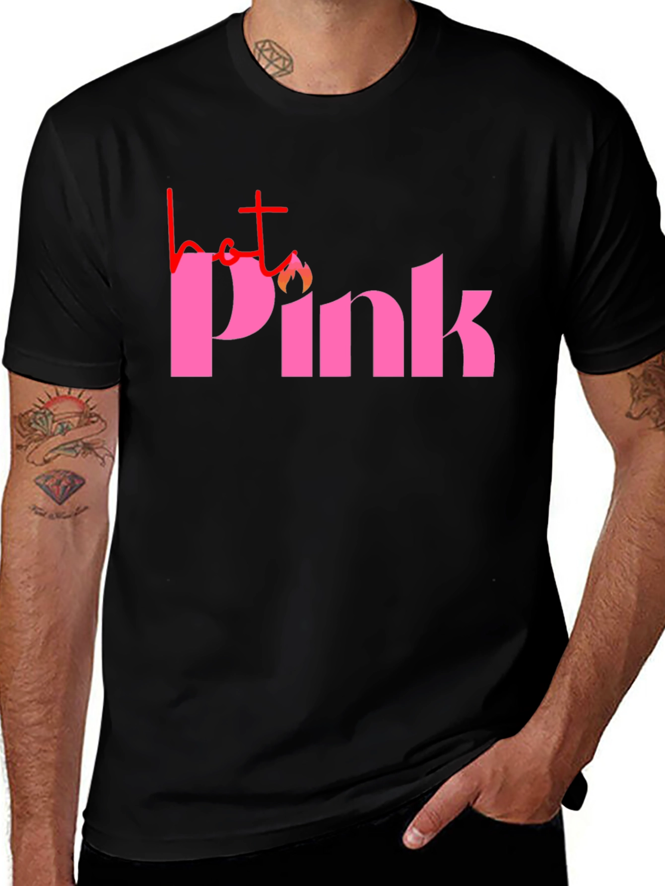 Variant 11 of Hot Pink Graphic Tee - Black Casual T-Shirt