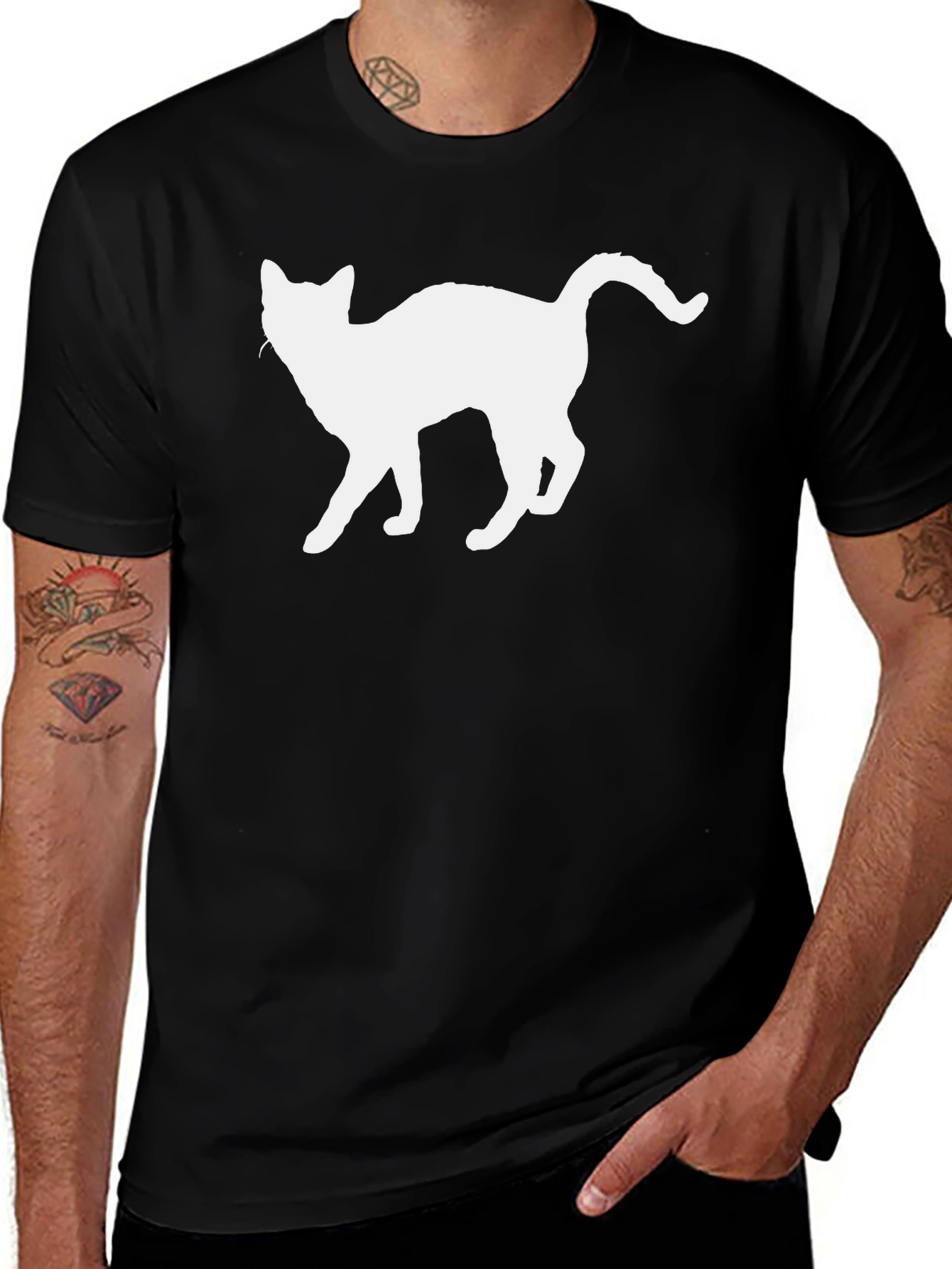 Variant 30 of Cool Cat Silhouette Graphic Tee - Black