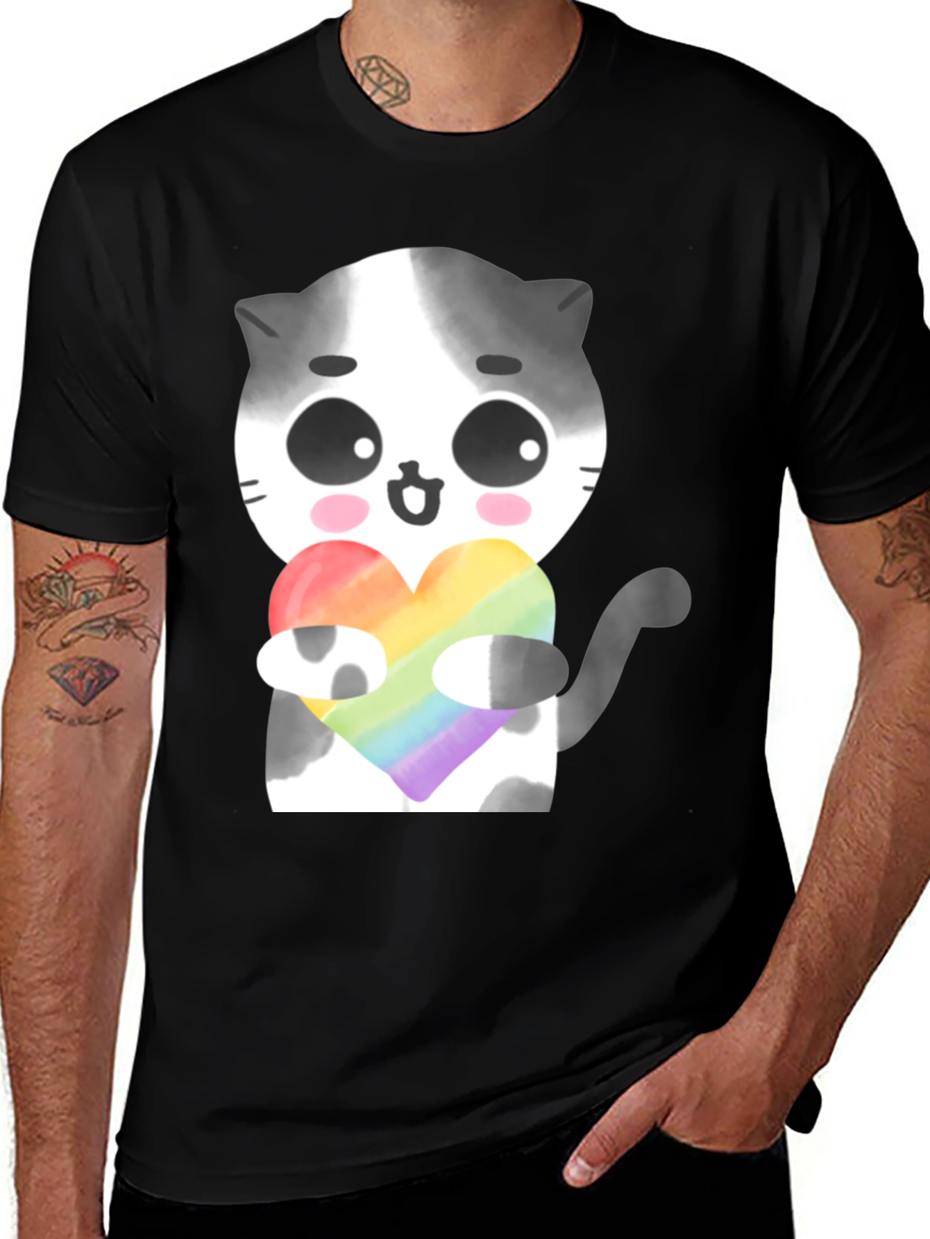 Variant 8 of Cute Cat Holding Rainbow Heart T-Shirt