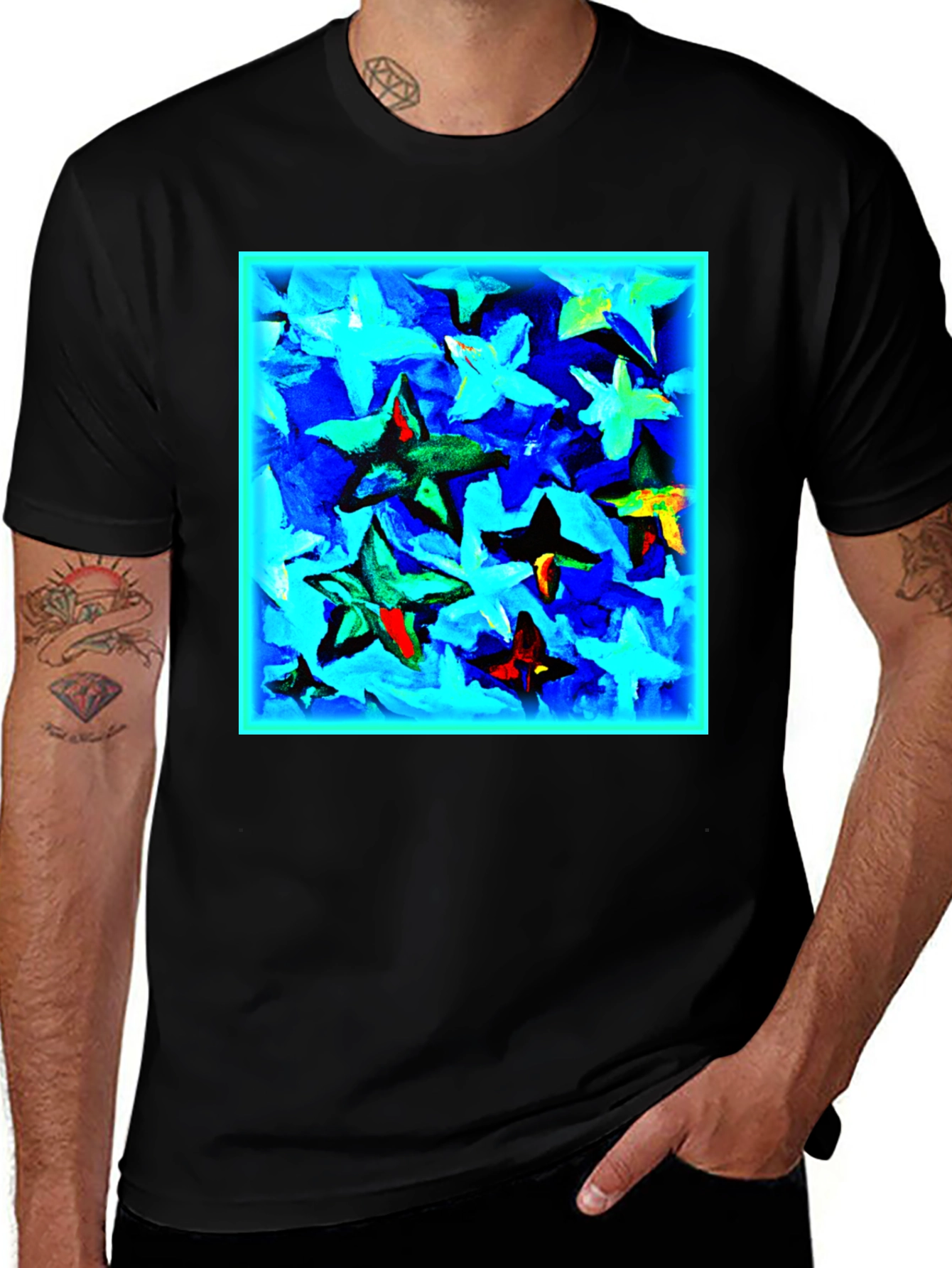 Variant 4 of Abstract Star Print Black T-Shirt