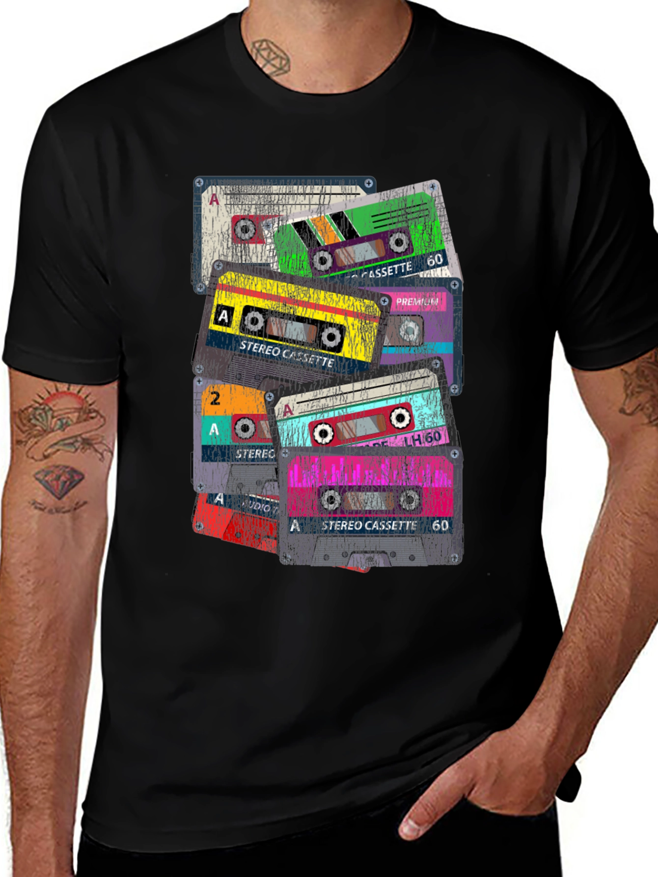 Black Retro Cassette Tape Graphic T-Shirt main image