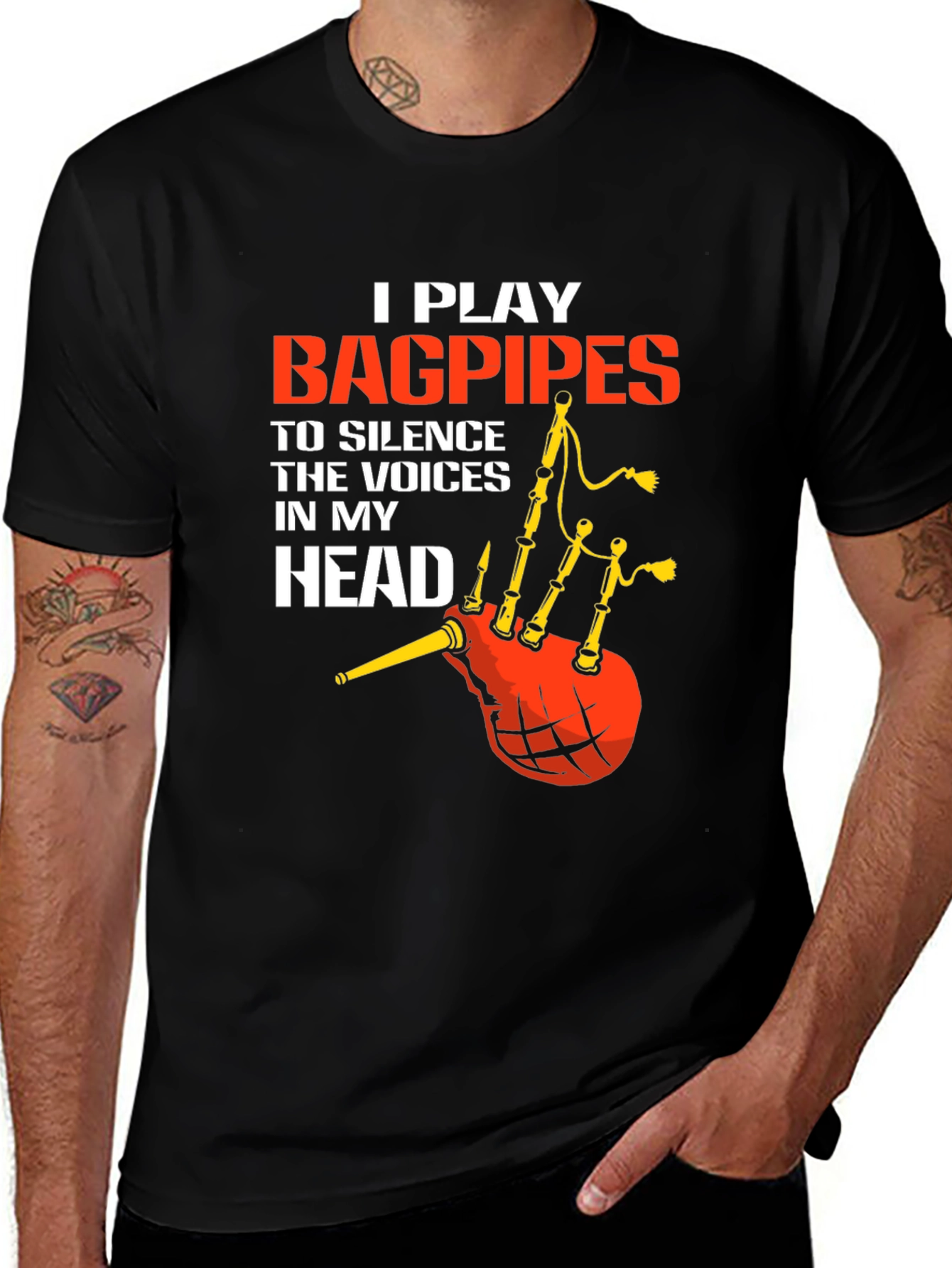 Variant 12 of I Play Bagpipes Graphic T-Shirt - Black
