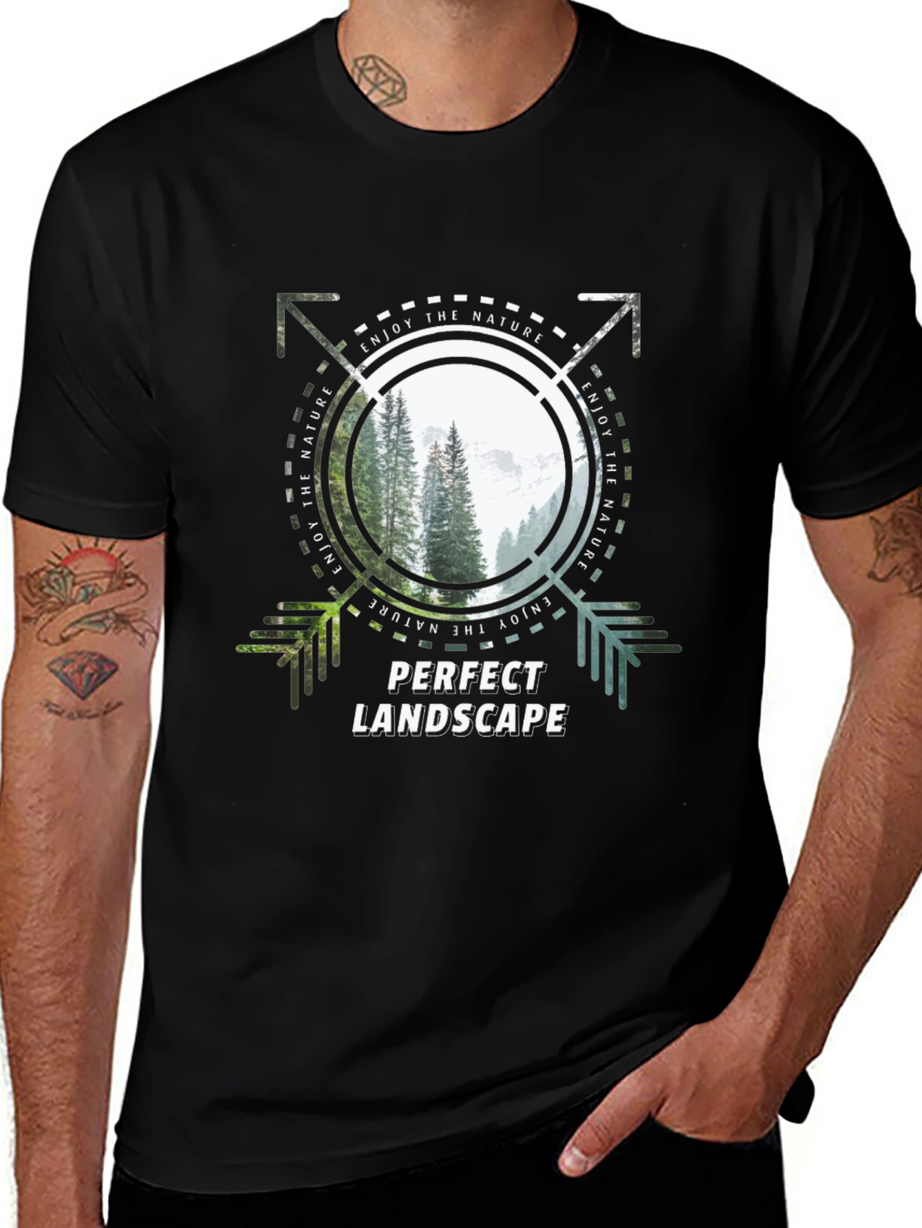 Nature Landscape Graphic Tee - Black