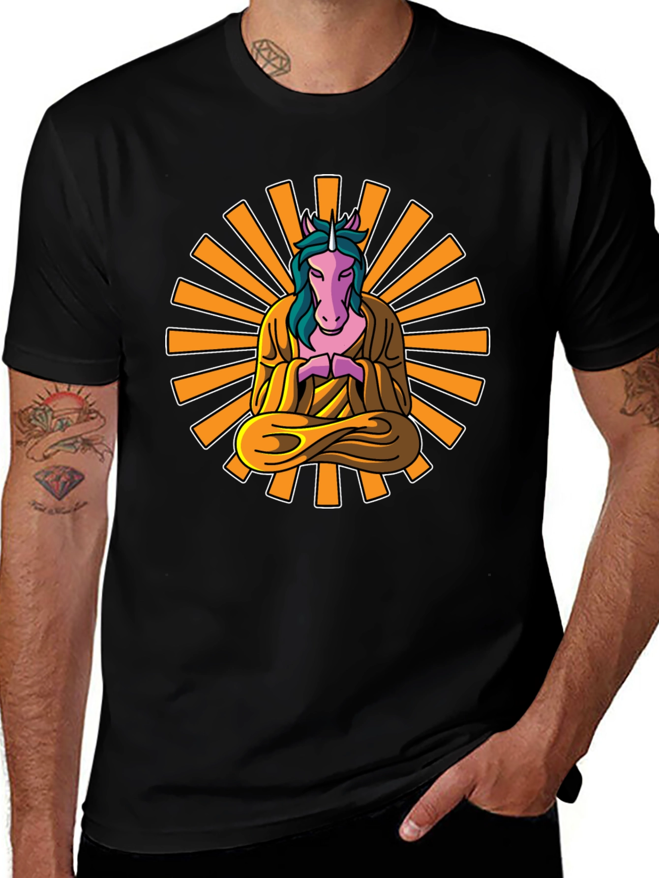 Variant 16 of Zen Unicorn T-Shirt: Meditating Mystical Design