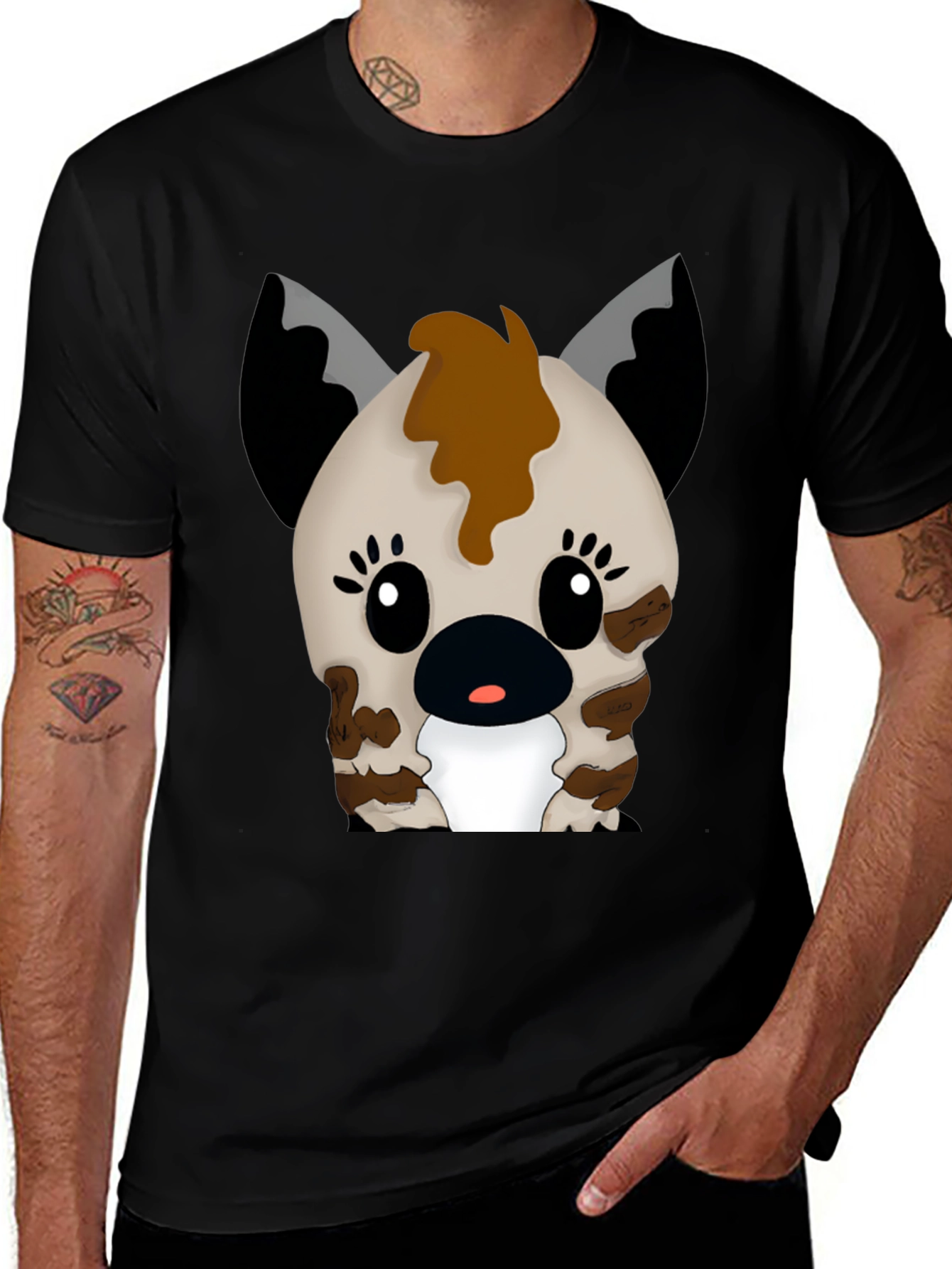 Variant 24 of Cute Cartoon Hyena Graphic Black T-Shirt
