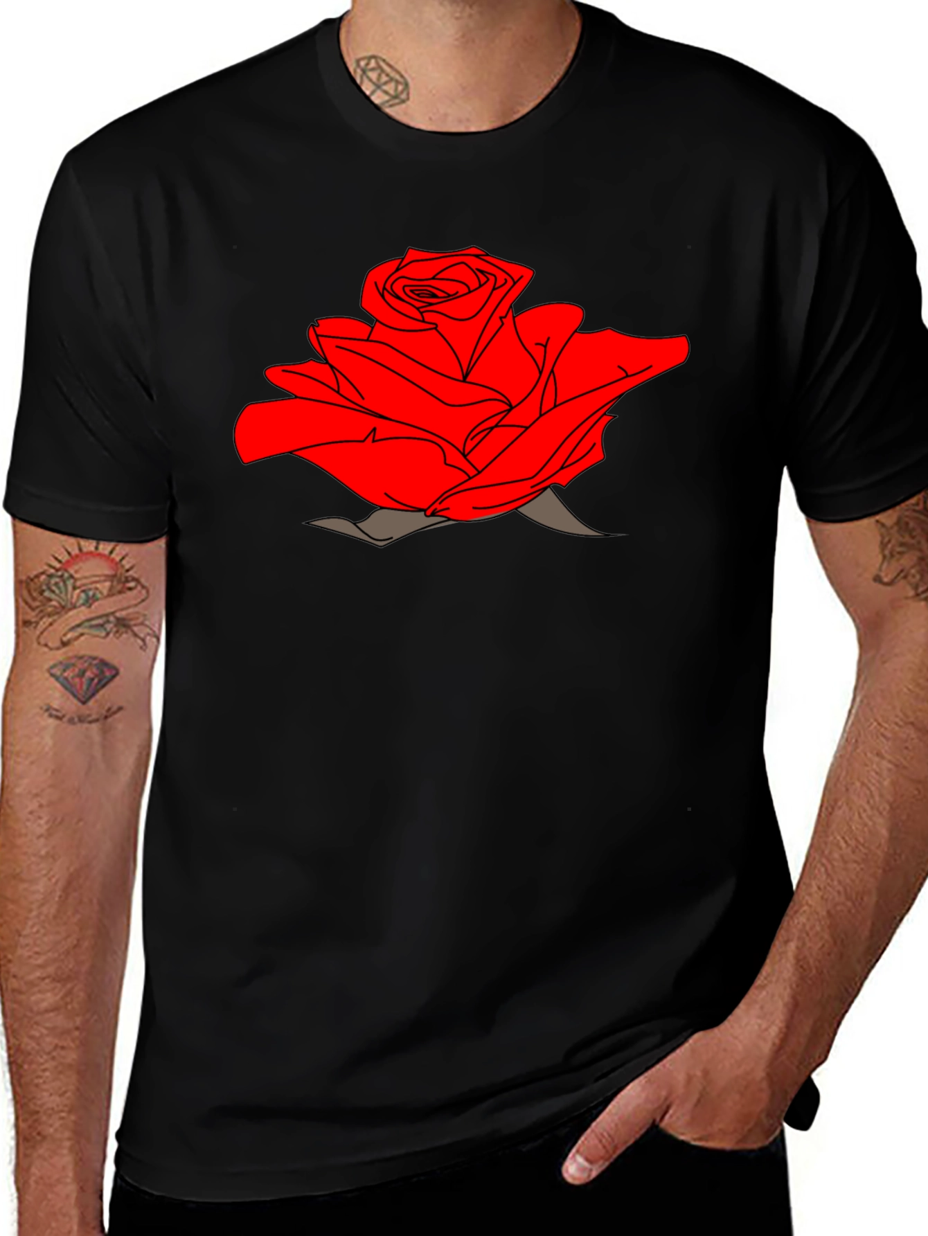 Variant 14 of Men's Black T-Shirt with Red Rose Graphic