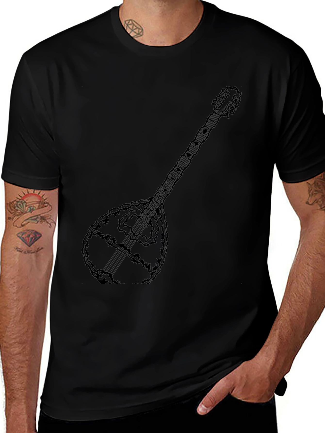 Variant 5 of Black T-Shirt with Bouzouki Design