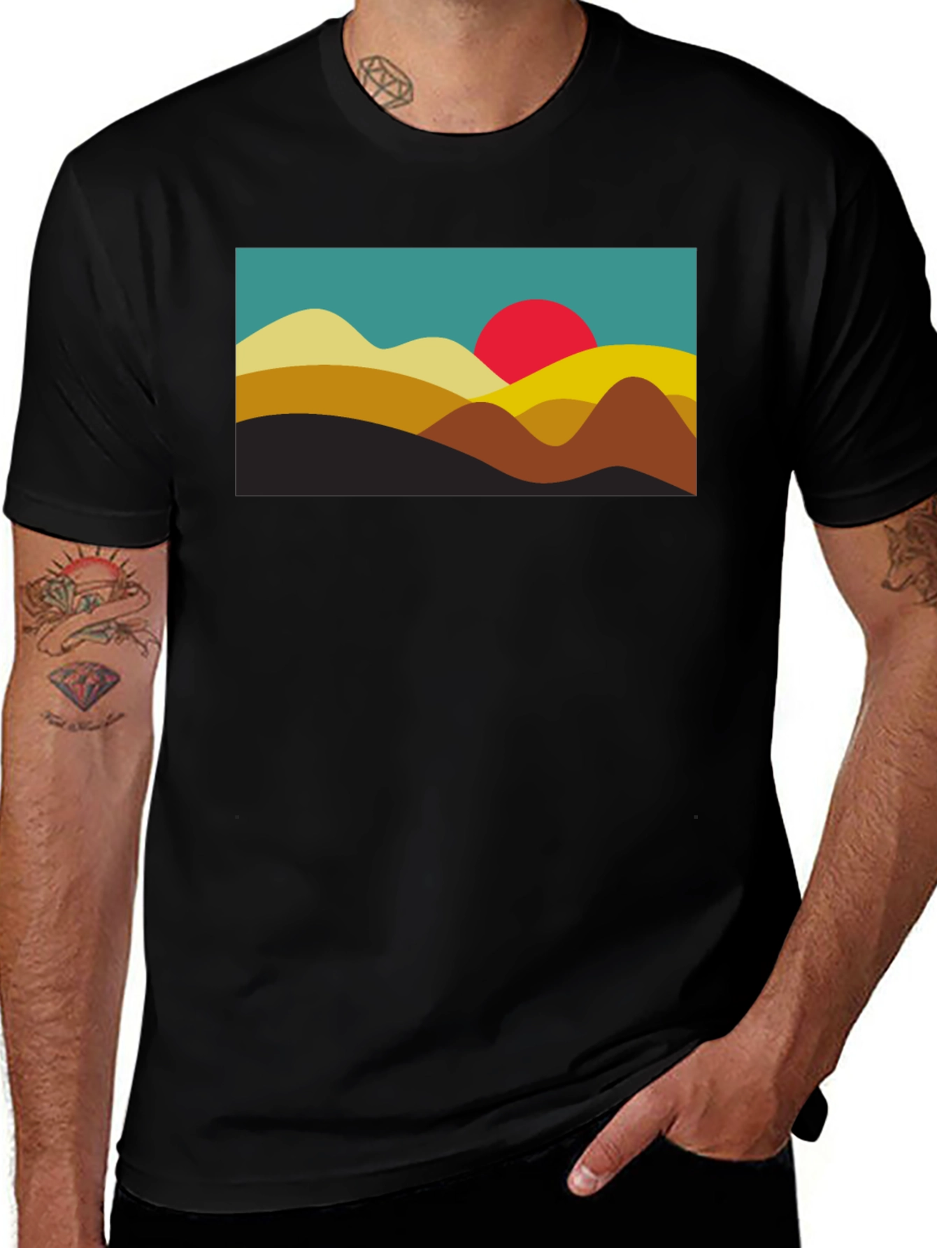 Variant 11 of Retro Sunset Graphic Tee - Black