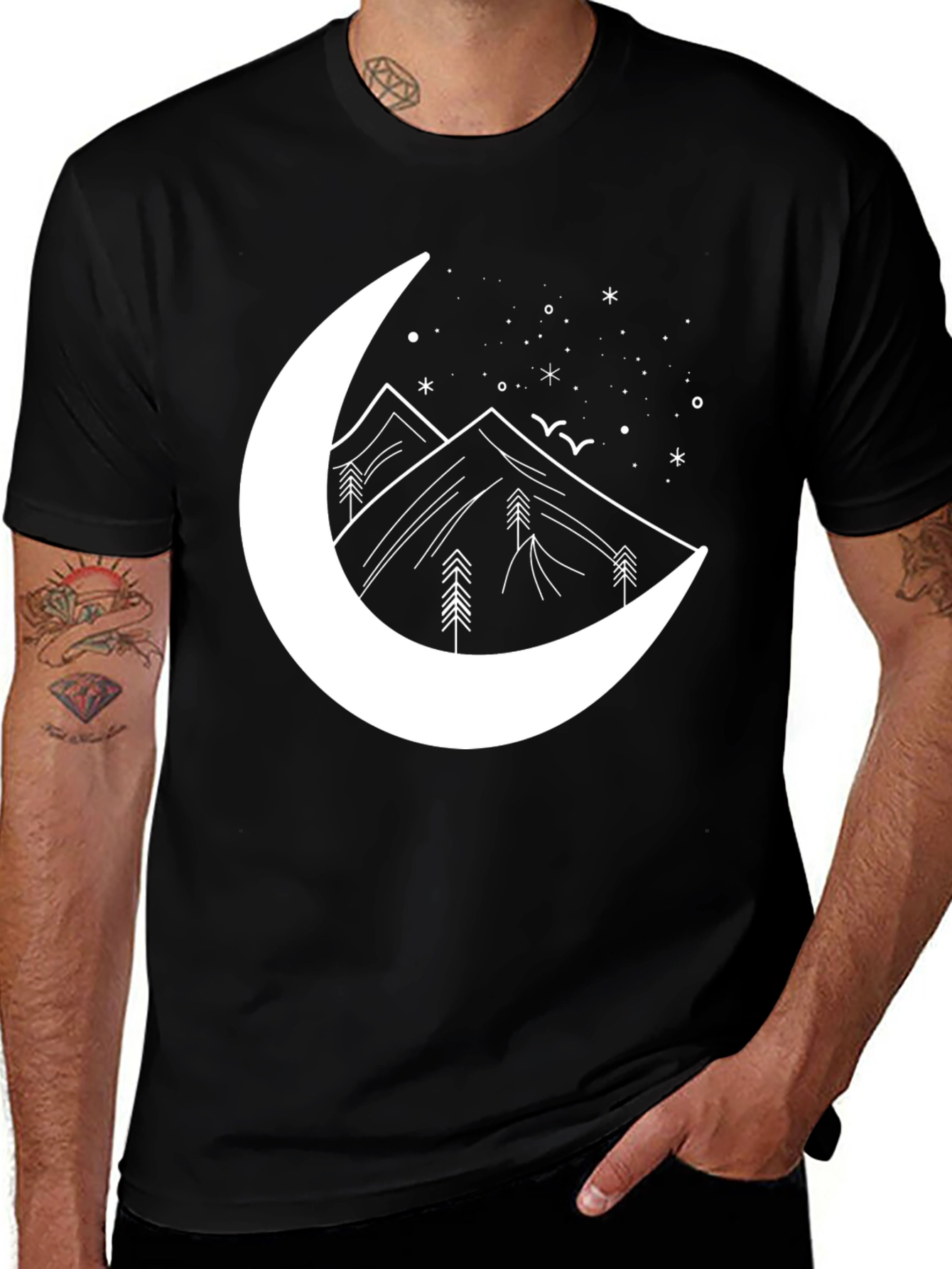 Variant 28 of Moon & Mountains Graphic Tee - Black