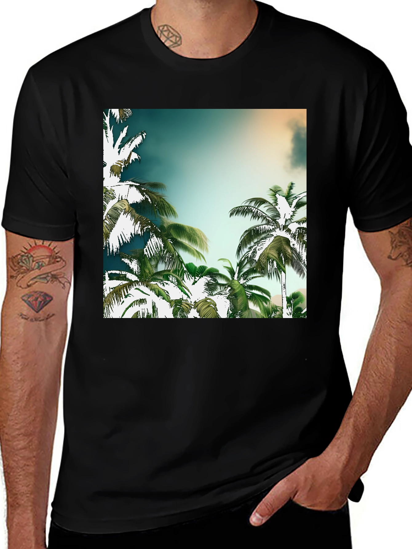 Tropical Palm Tree Graphic Black T-Shirt
