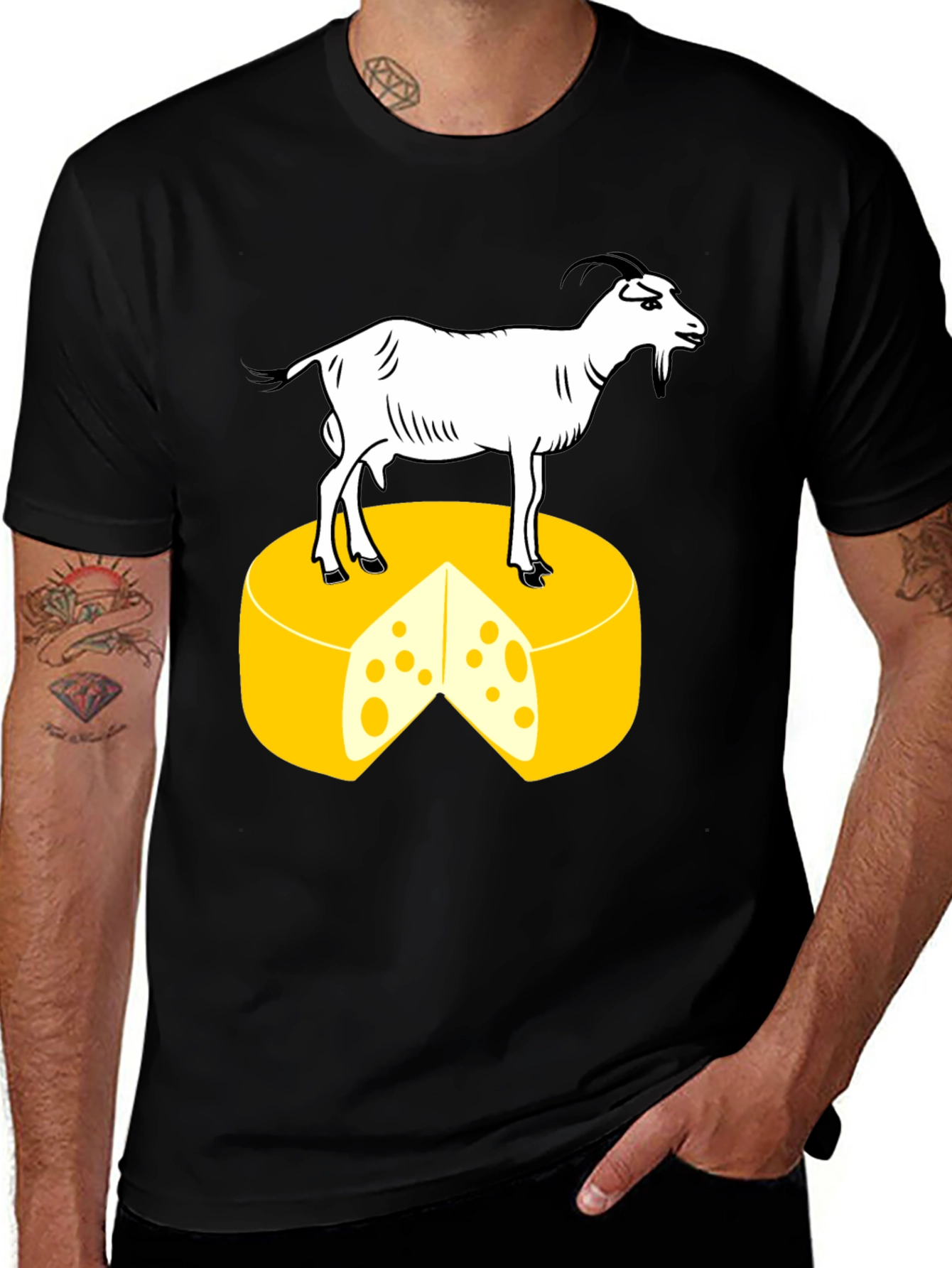 Goat on Cheese Cartoon Black Tee