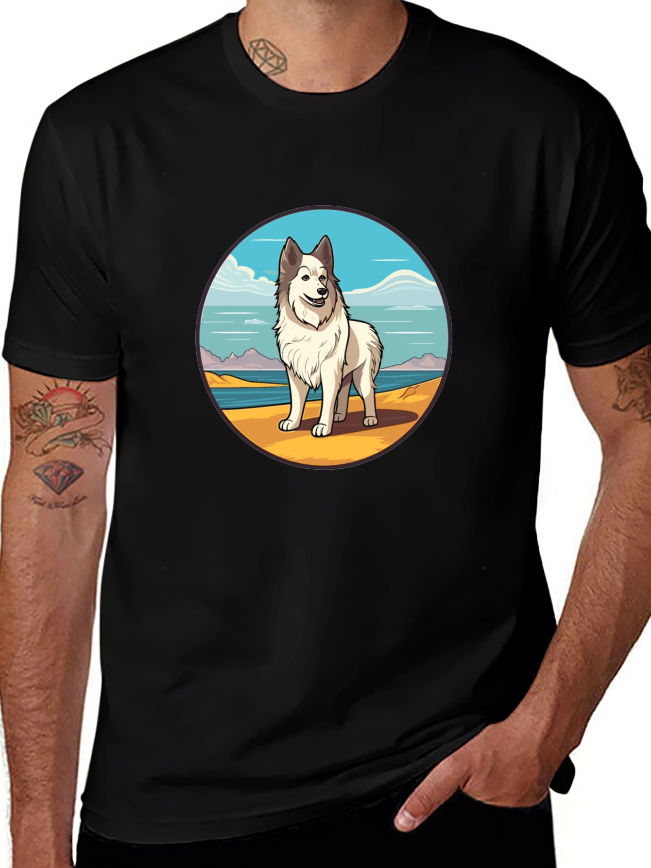 Variant 4 of Dog Breed T-Shirt - Beach Scene Graphic Tee