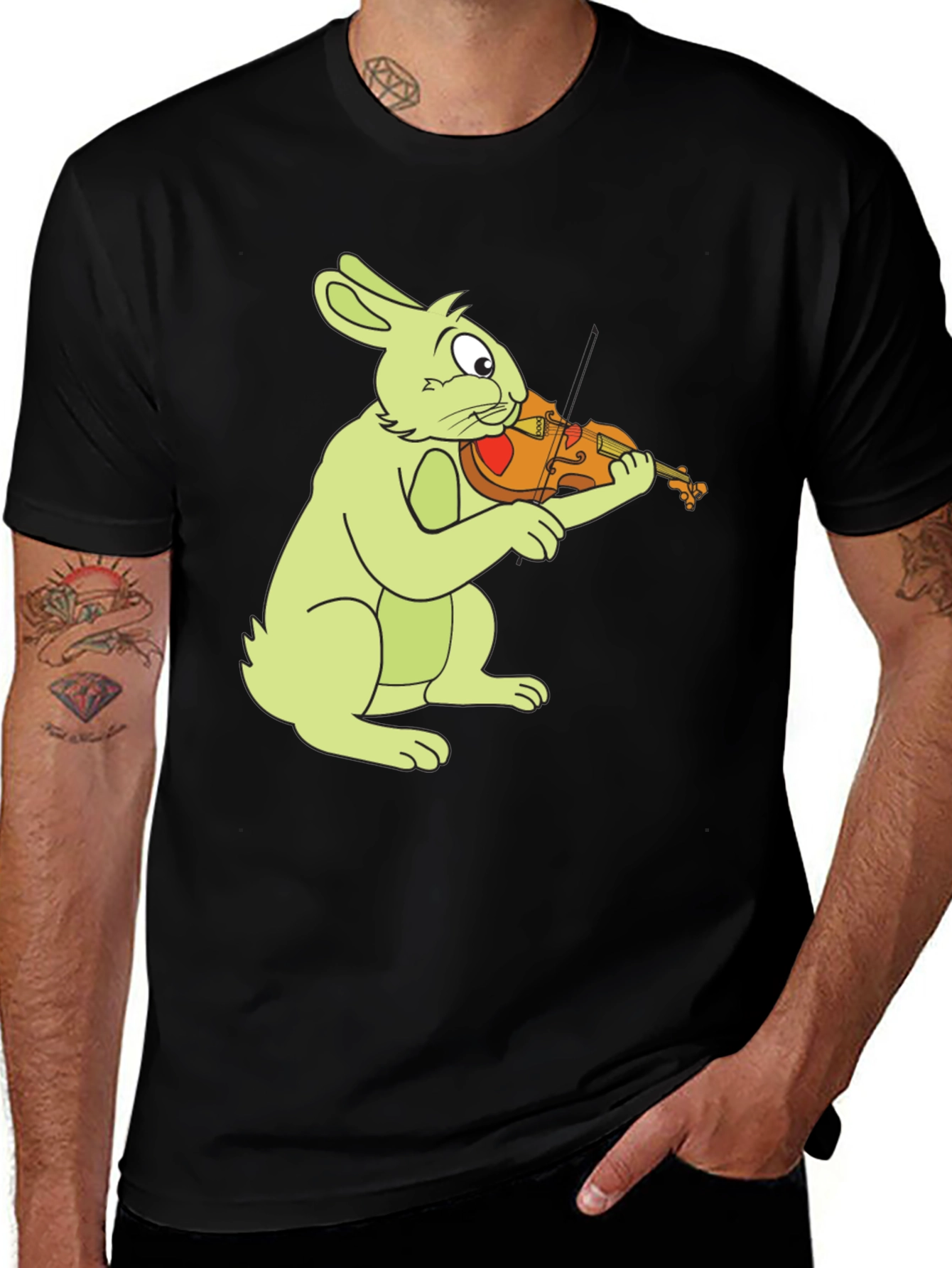 Black Rabbit Playing Violin Graphic Tee - Black Cotton Comfort main image