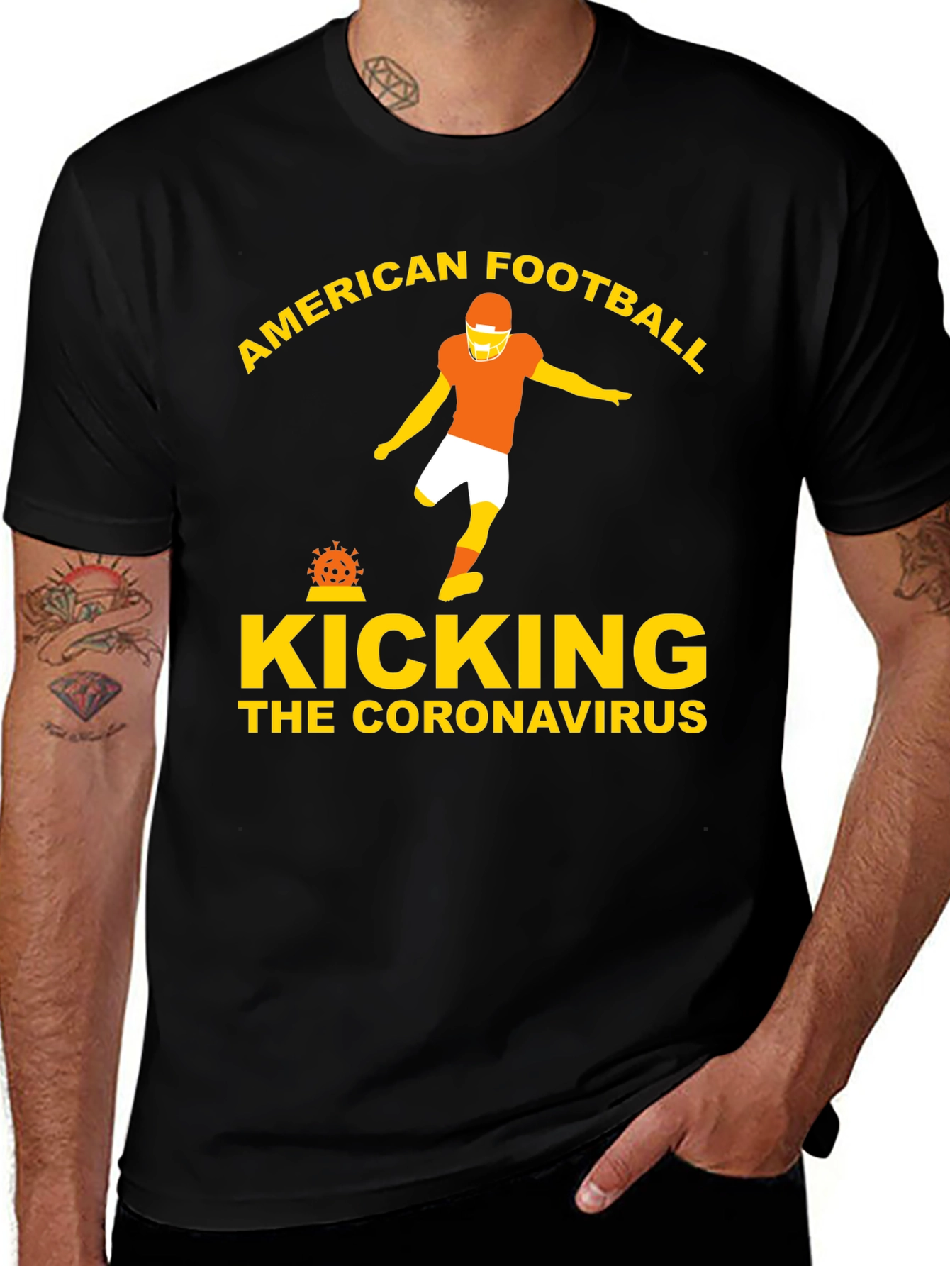 Variant 15 of American Football Kicking Coronavirus Graphic Tee