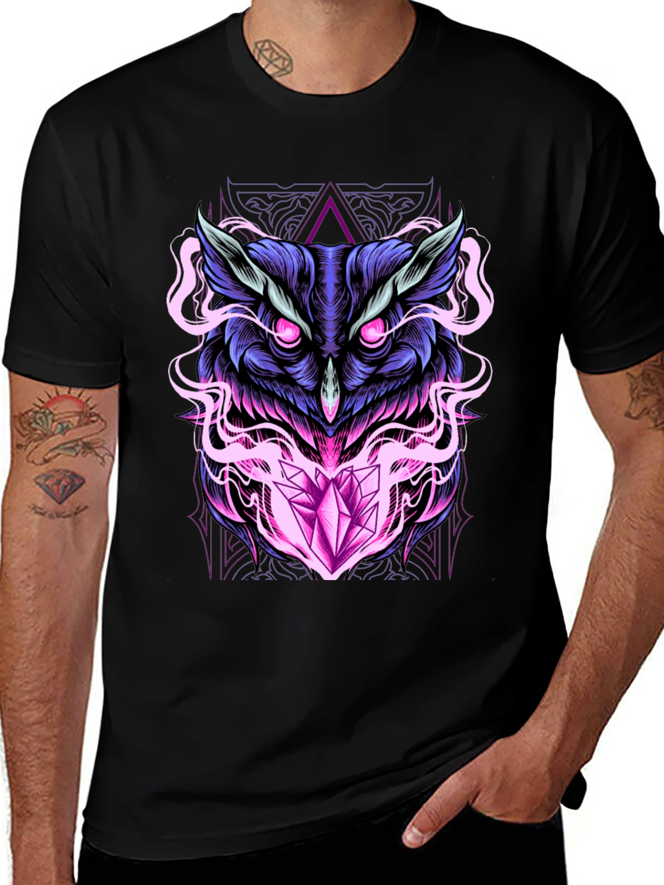 Variant 30 of Mystic Owl Graphic Tee - Black Cotton T-Shirt