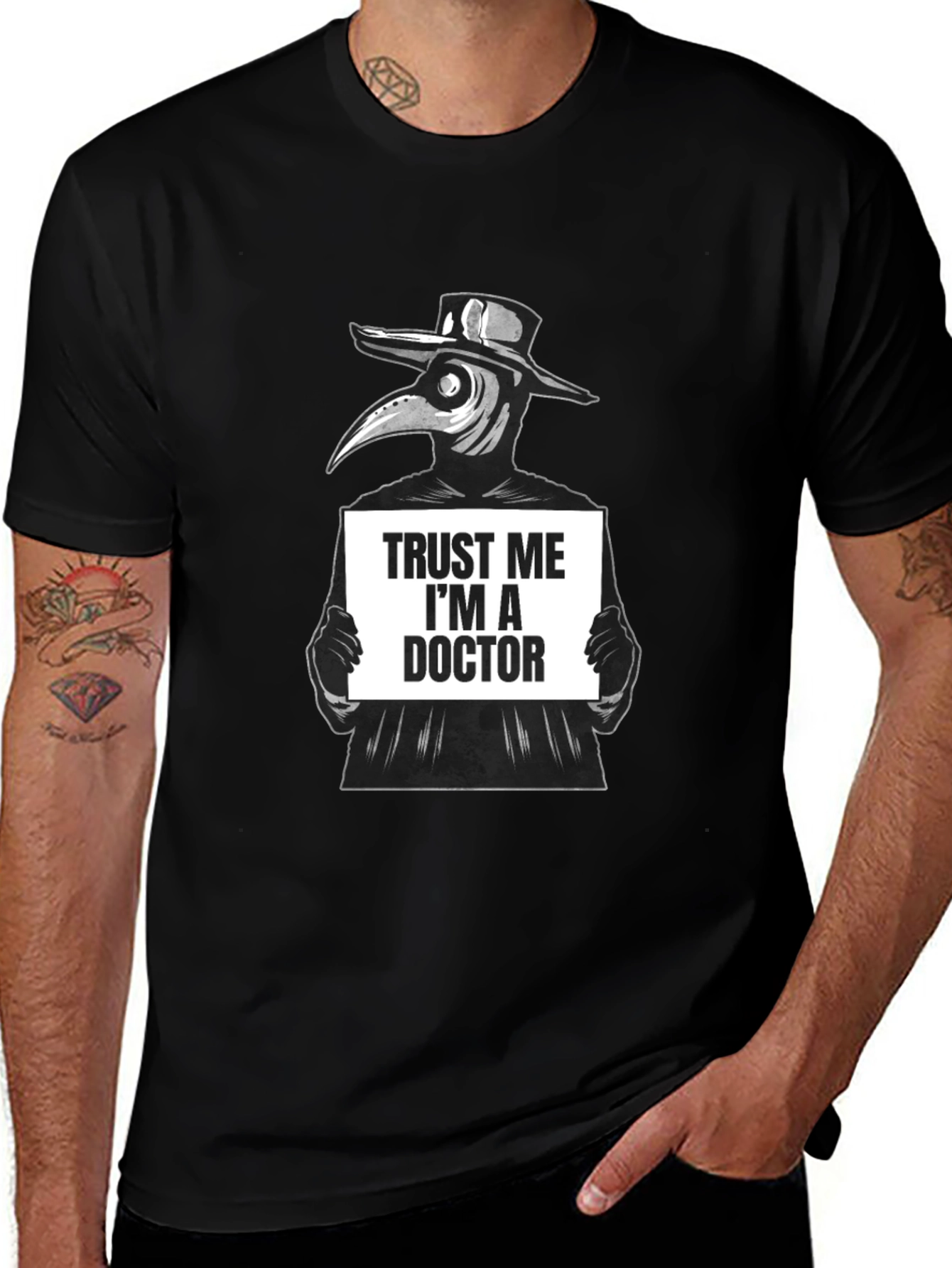 Variant 4 of Plague Doctor "Trust Me" Graphic Tee