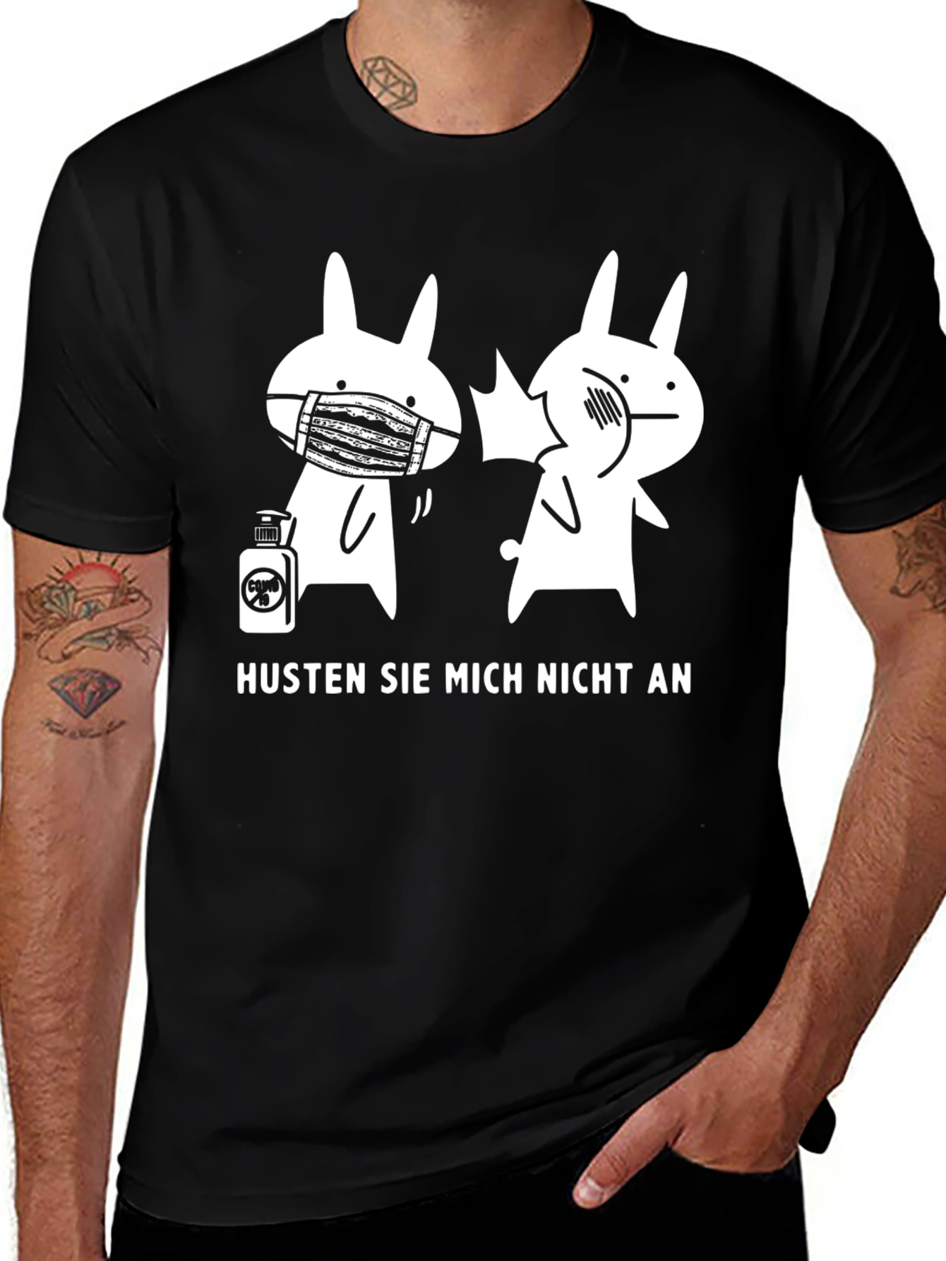 Variant 7 of Humorous Pandemic Bunny Tee - Husten Sie Mich Nicht An