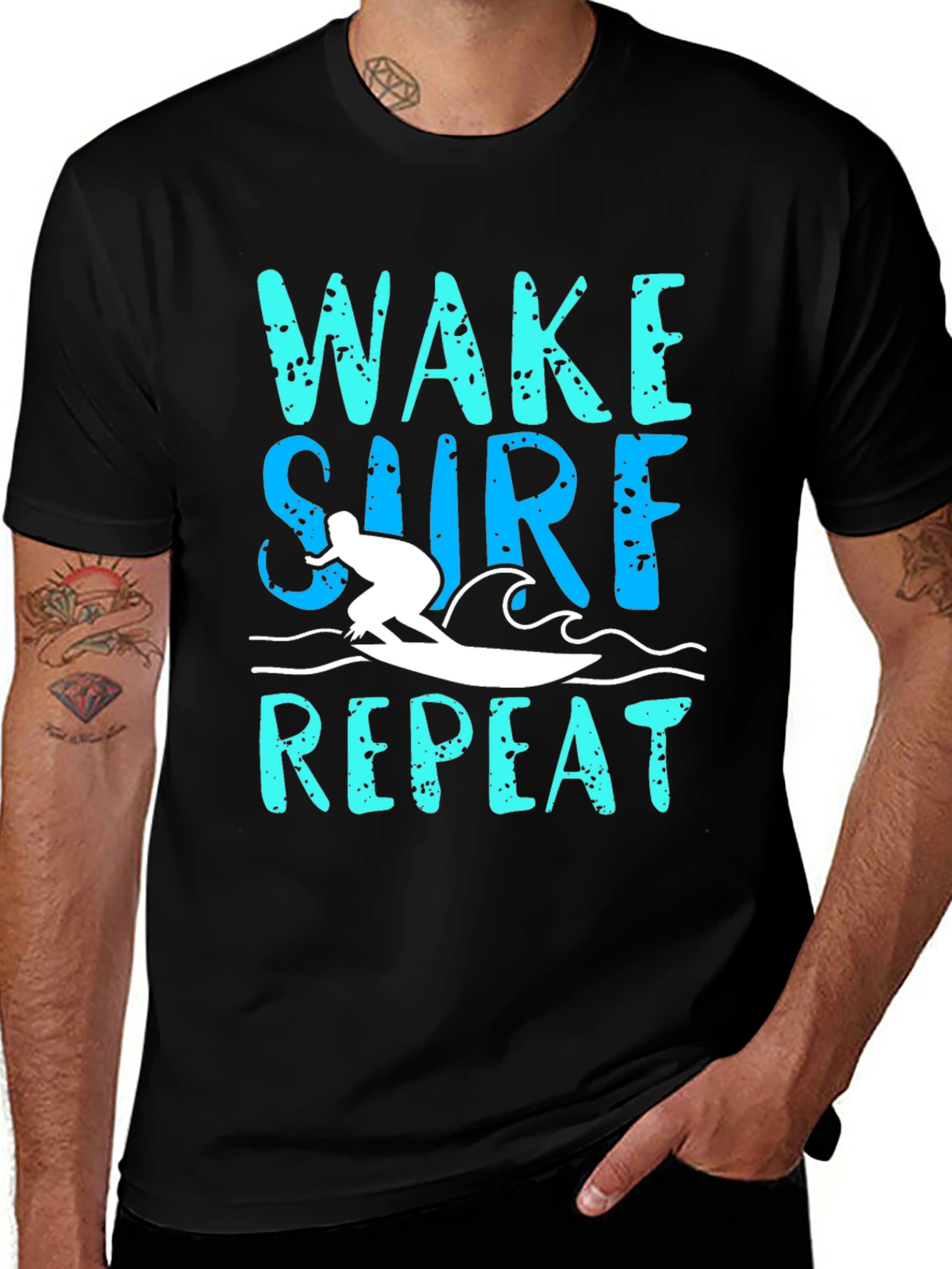 Variant 17 of Wake Surf Repeat Graphic Tee - Surfing Lifestyle Shirt