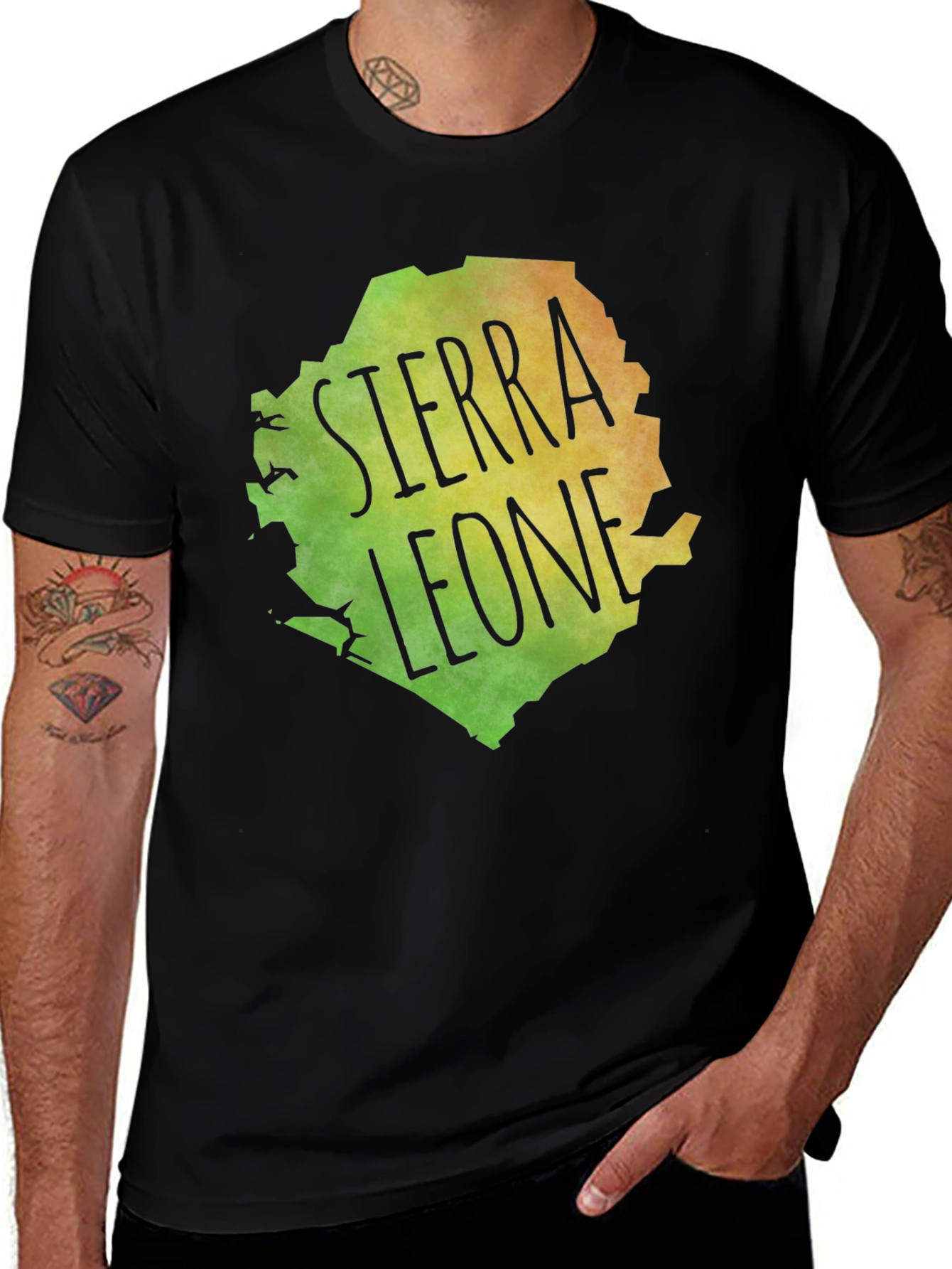Variant 12 of Sierra Leone Map Graphic Tee - Black Cotton Blend