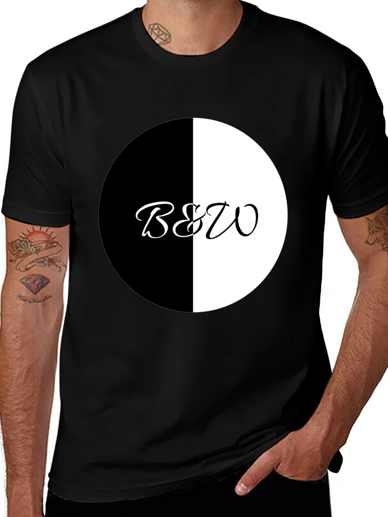 Variant 29 of Stylish B&W Circle Graphic Tee - Modern Casual Wear
