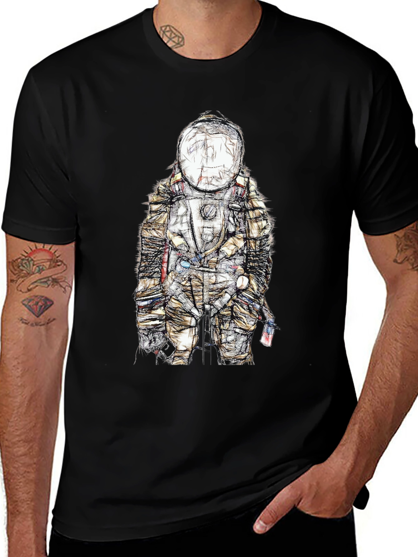 Variant 11 of Astronaut Sketch Graphic Tee - Black