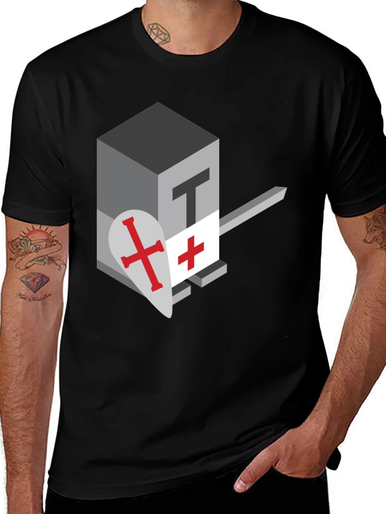Variant 28 of Isometric Knight T-Shirt - Black