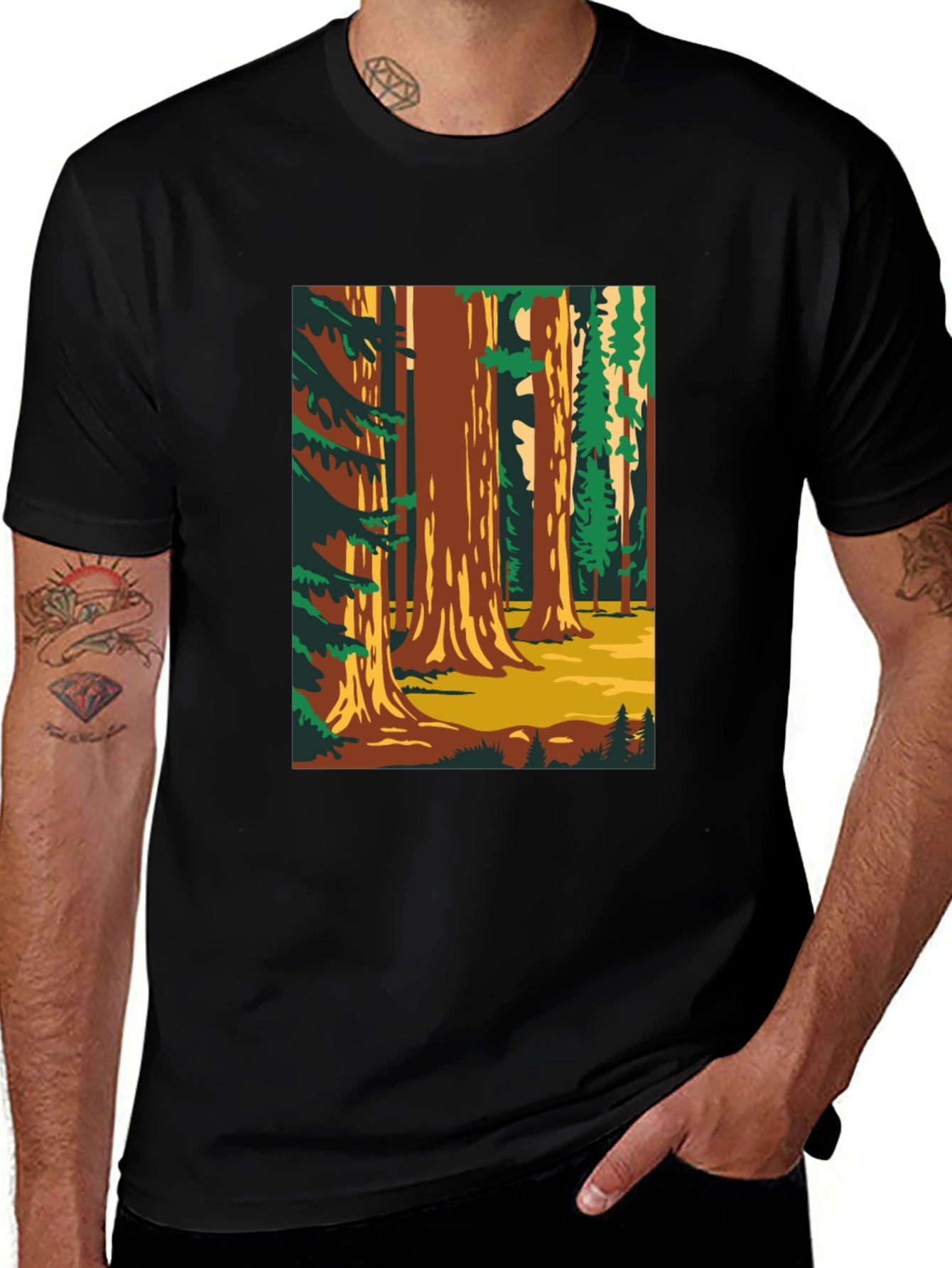 Black Sequoia Forest Graphic T-Shirt - Nature Lover Tee main image