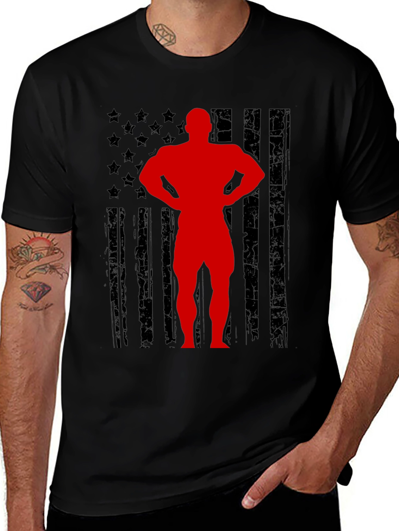 Variant 22 of American Flag Bodybuilder Graphic Tee