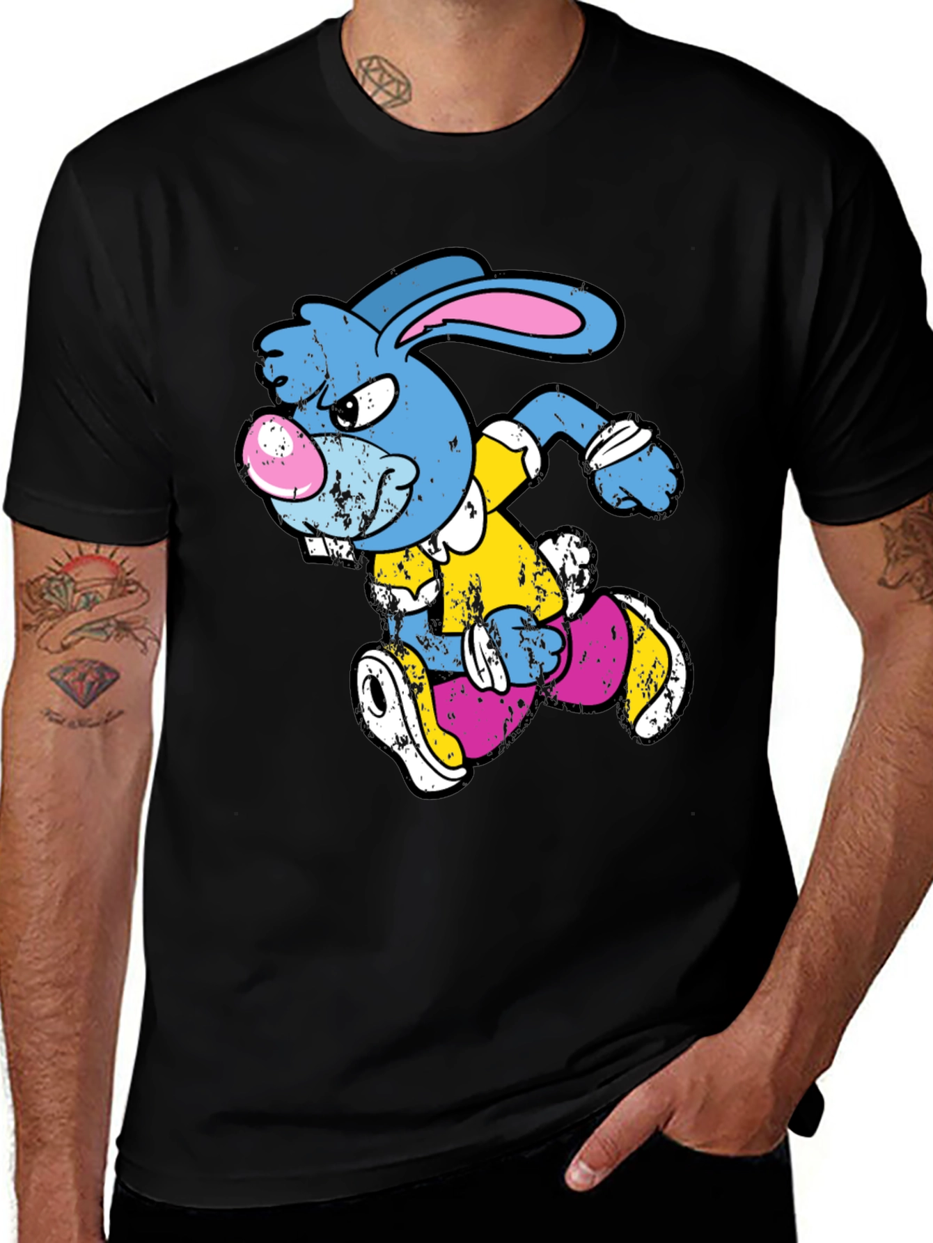 Black Running Rabbit Graphic T-Shirt - Black Cotton Tee main image