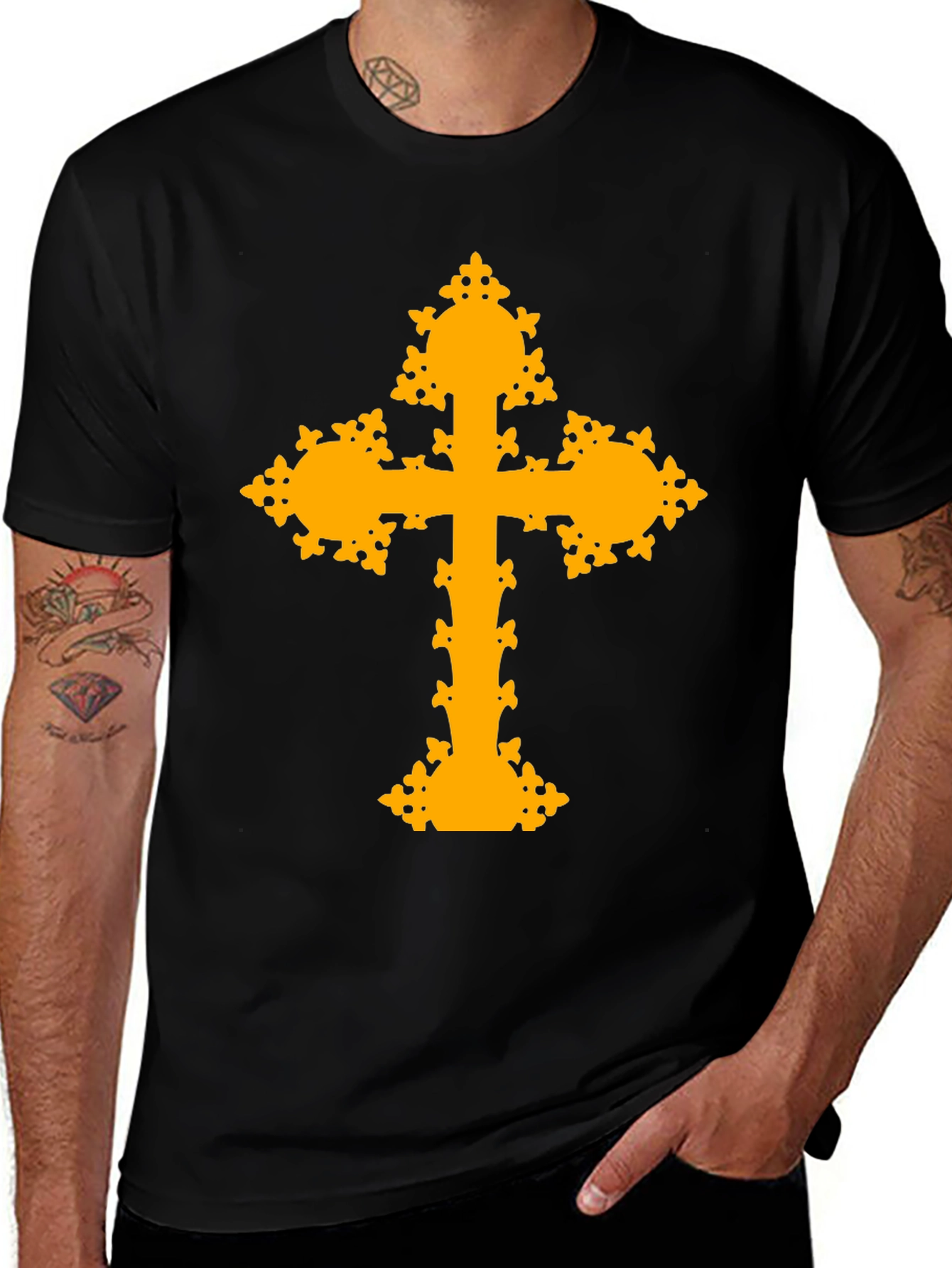 Variant 9 of Ornate Cross Graphic T-Shirt - Black