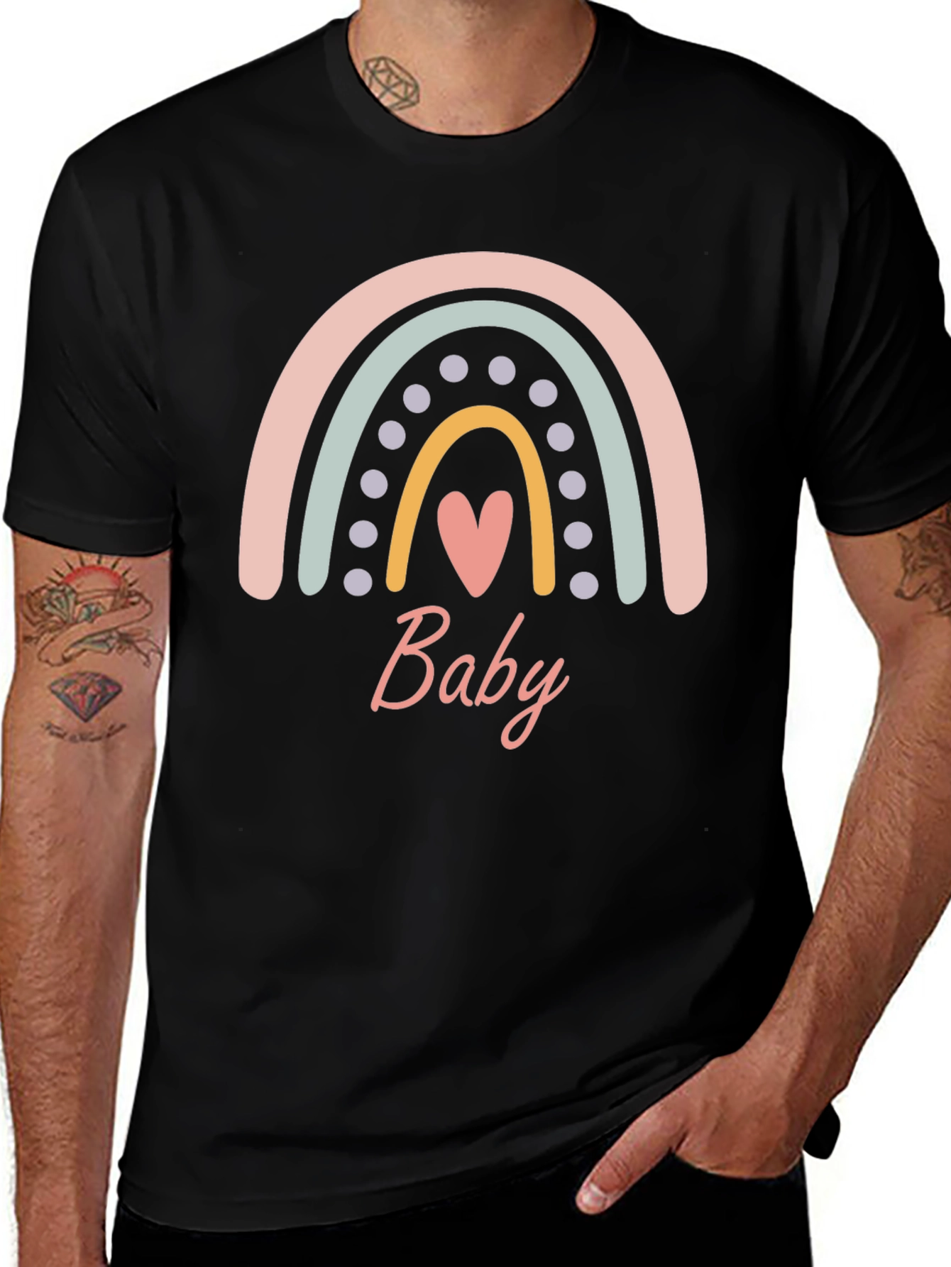 Variant 10 of Baby Rainbow Heart Graphic Tee - Unisex Black T-Shirt