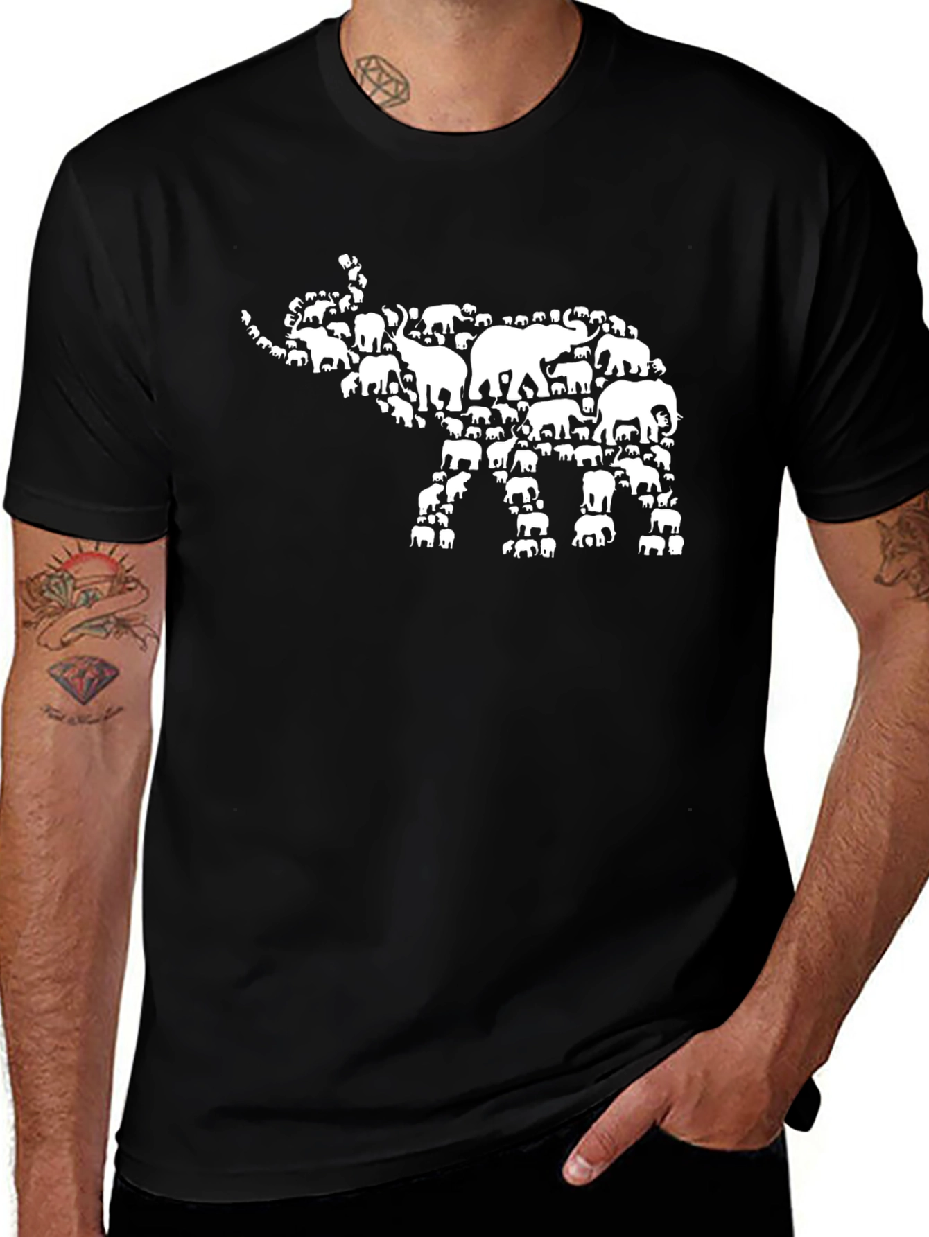 Variant 10 of Elephant Family Silhouette Graphic Tee - Black