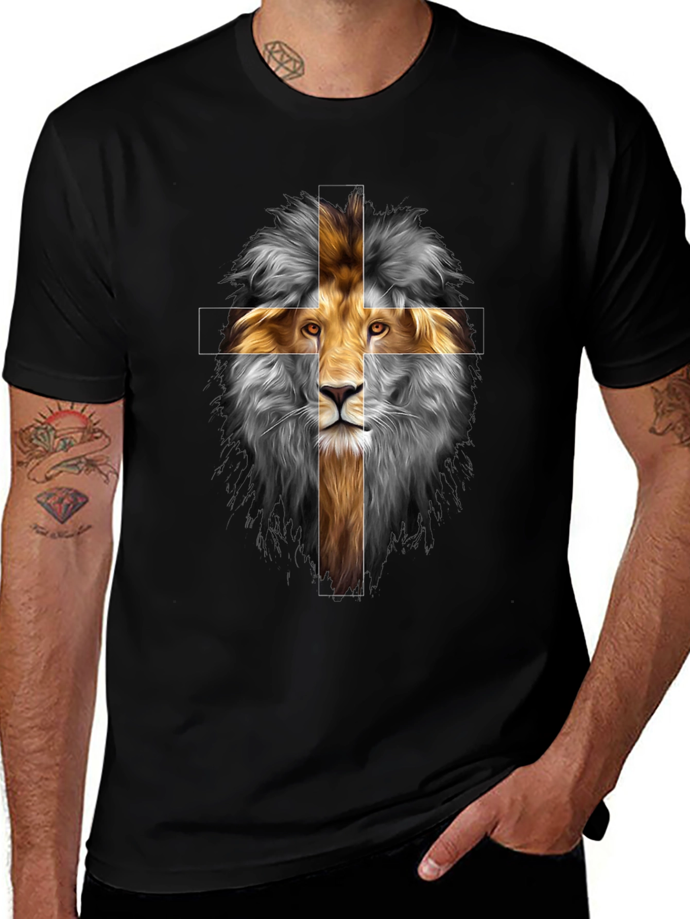 Variant 12 of Lion Cross Graphic Tee - Christian T-Shirt