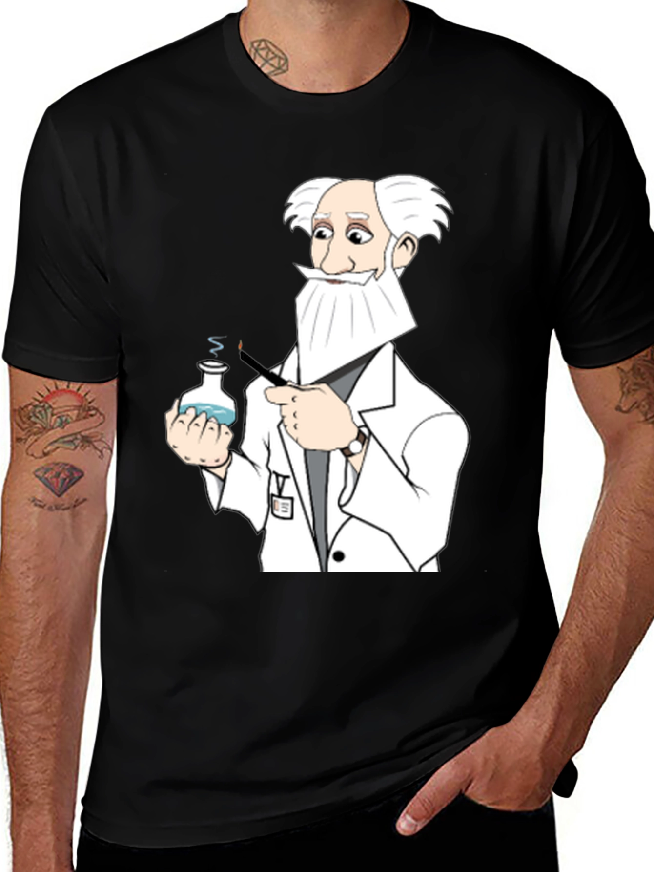 Variant 26 of Mad Scientist Cartoon T-Shirt - Black Cotton Tee