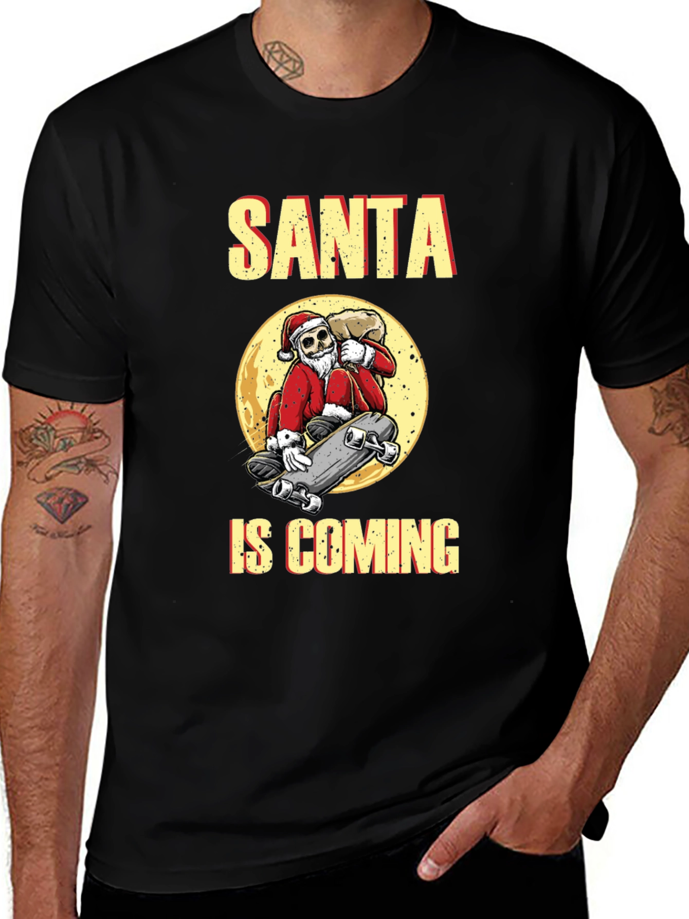 Variant 20 of Santa Skeleton Skateboard Graphic Tee