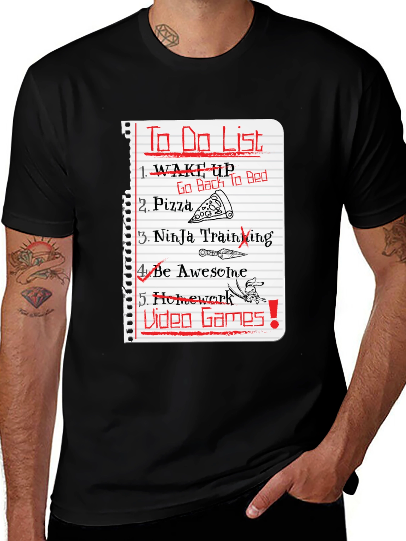 Variant 19 of Funny To-Do List Graphic Tee - Pizza Ninja Video Games