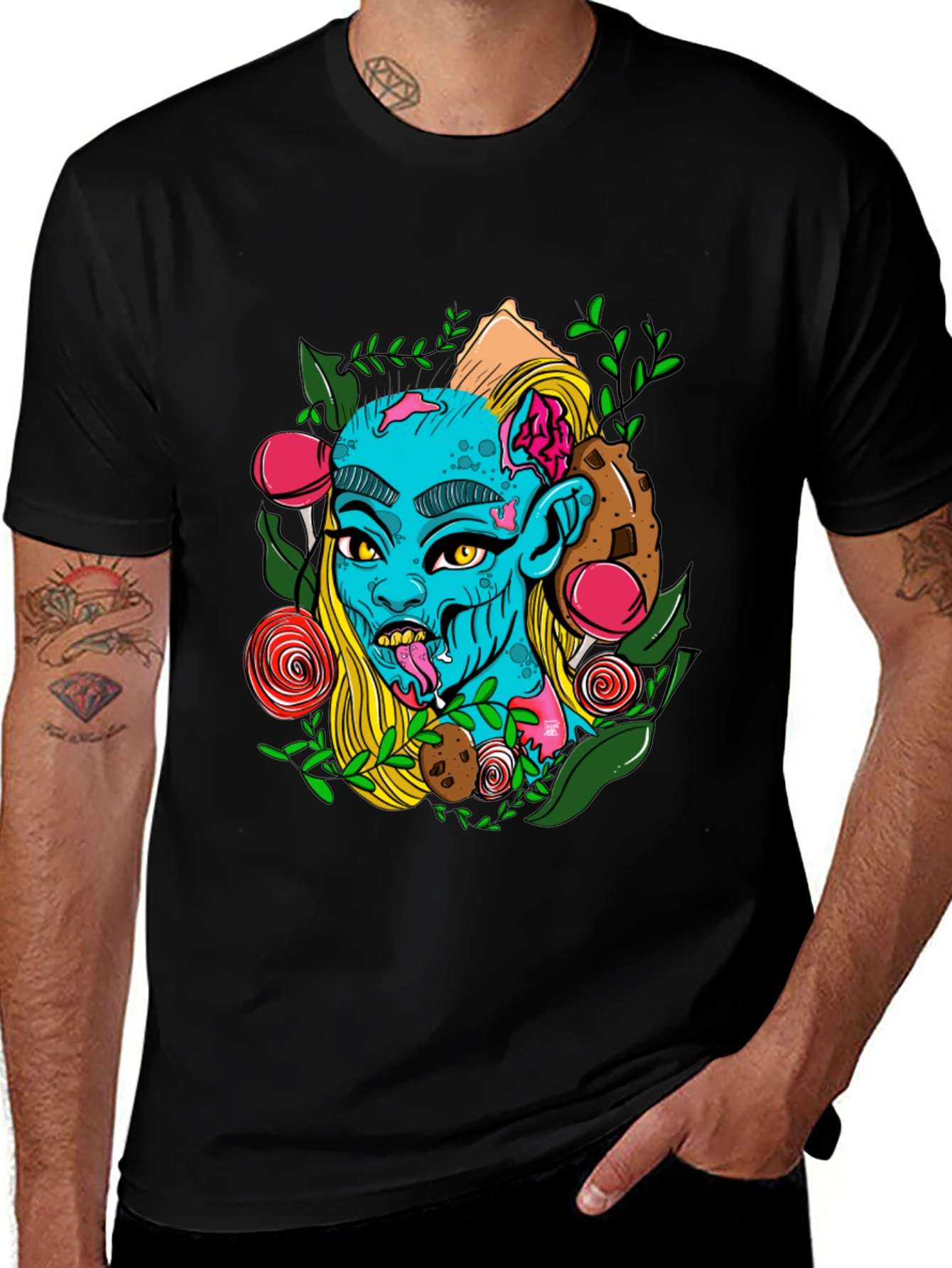 Variant 3 of Zombie Girl Graphic Print Black T-Shirt