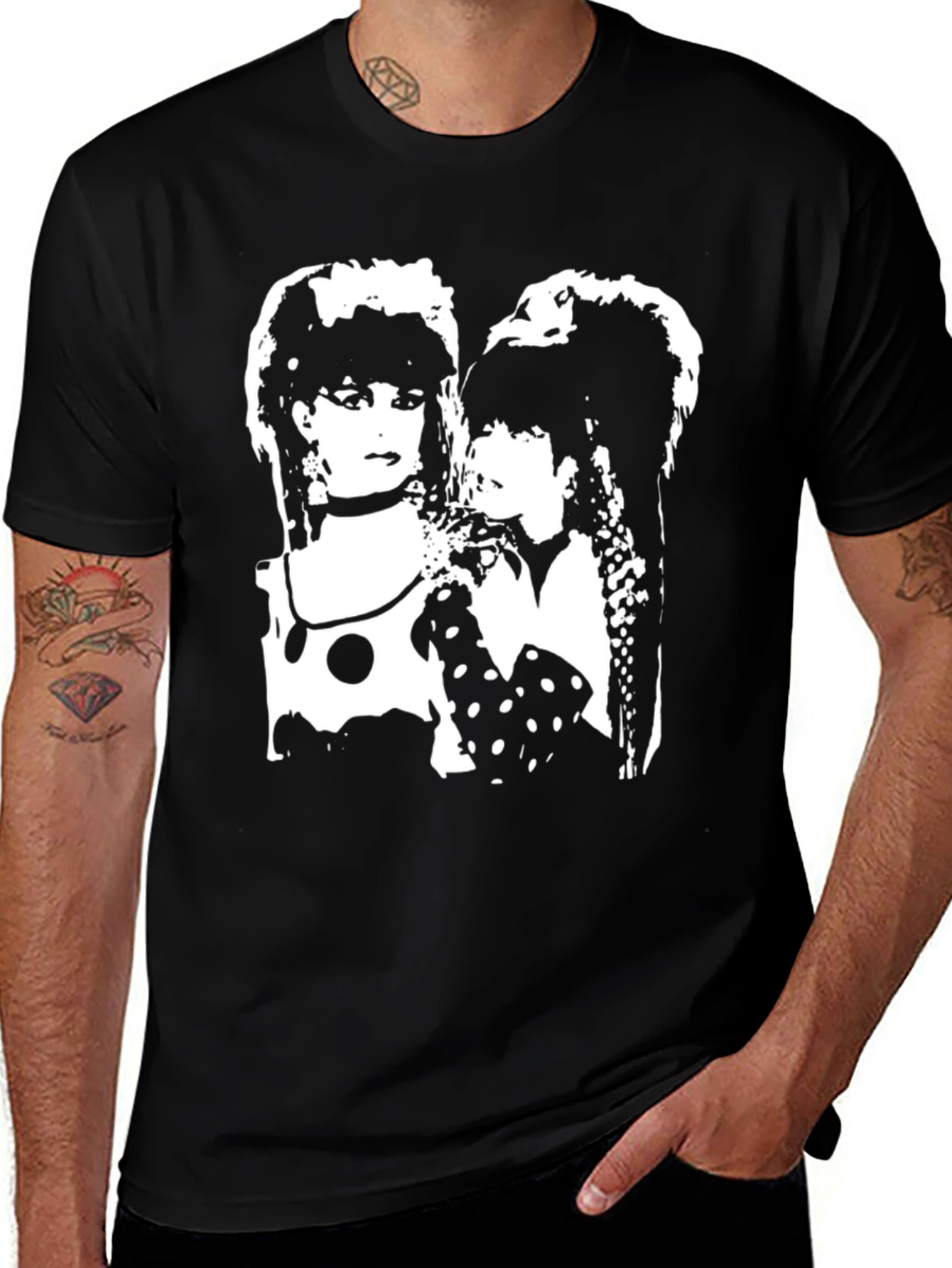 Retro Band T-Shirt - Black Cotton Blend