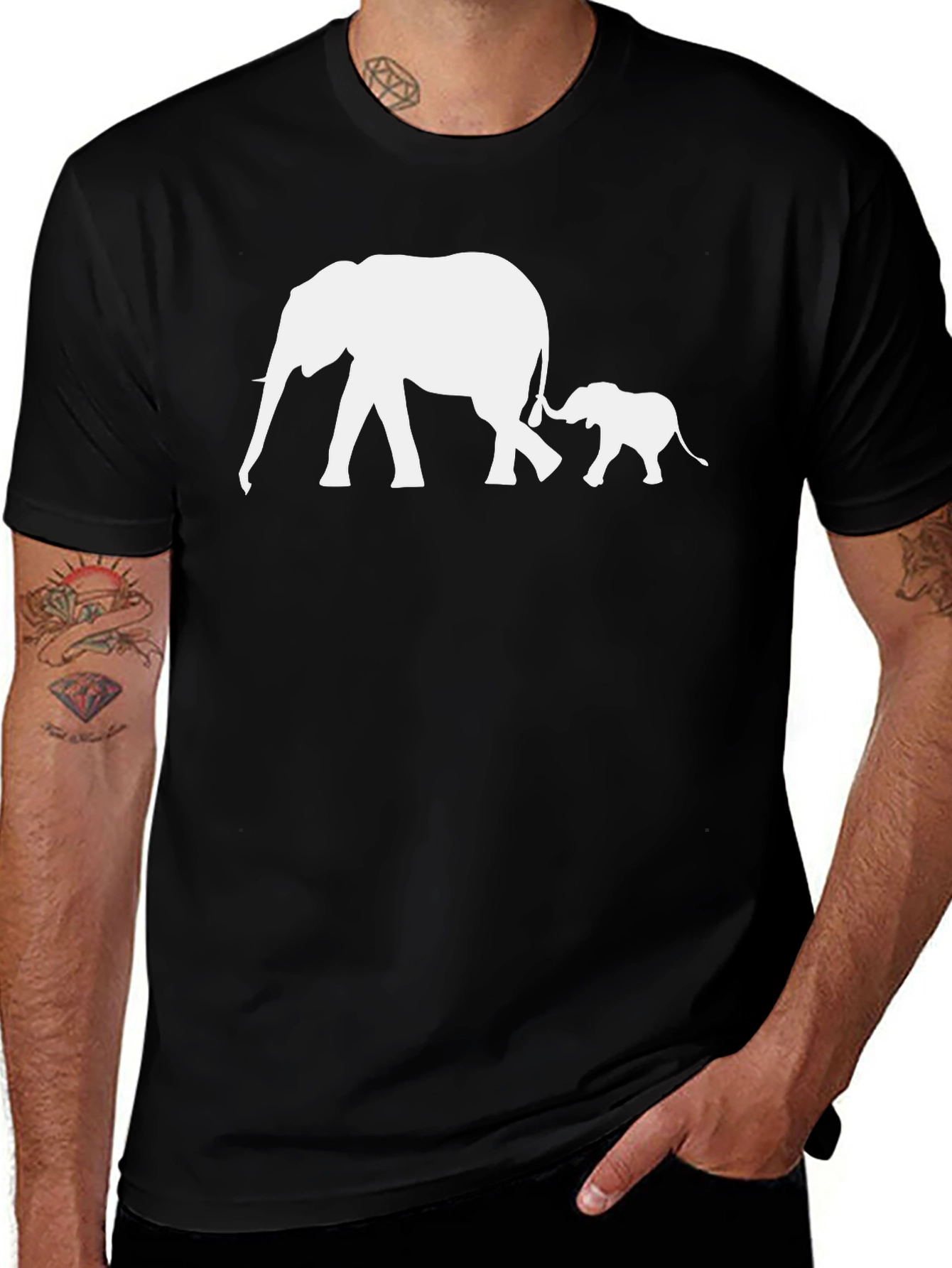 Variant 18 of Elephant Family Graphic Tee - Black Cotton T-Shirt