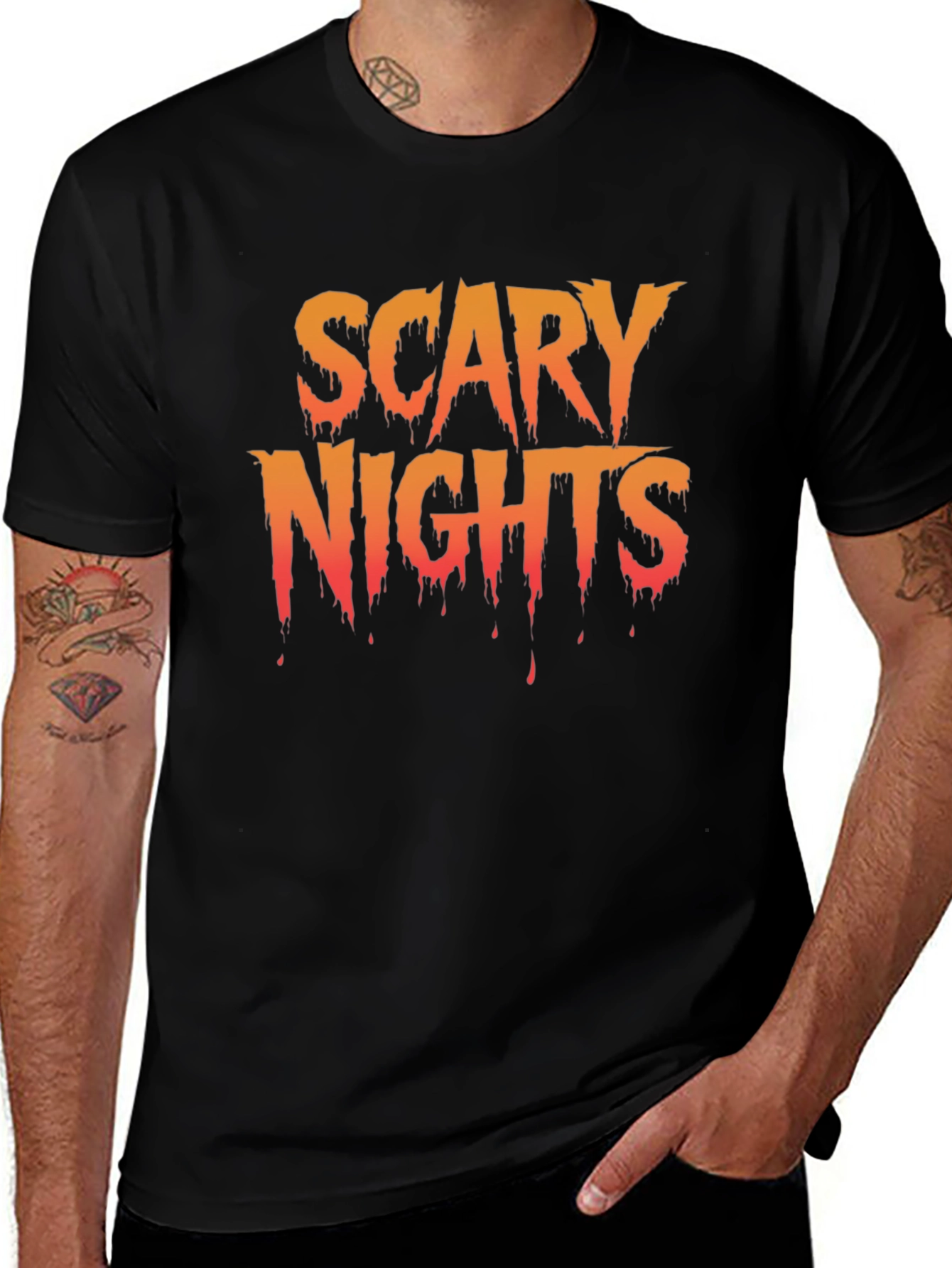 Black Scary Nights Graphic T-Shirt - Halloween Tee main image