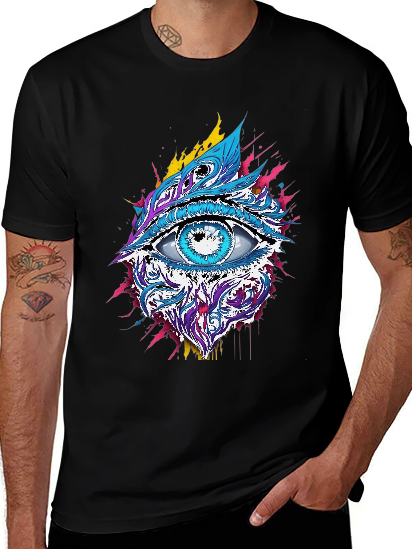 Variant 10 of Psychedelic Eye Graphic Tee - Black Cotton Blend
